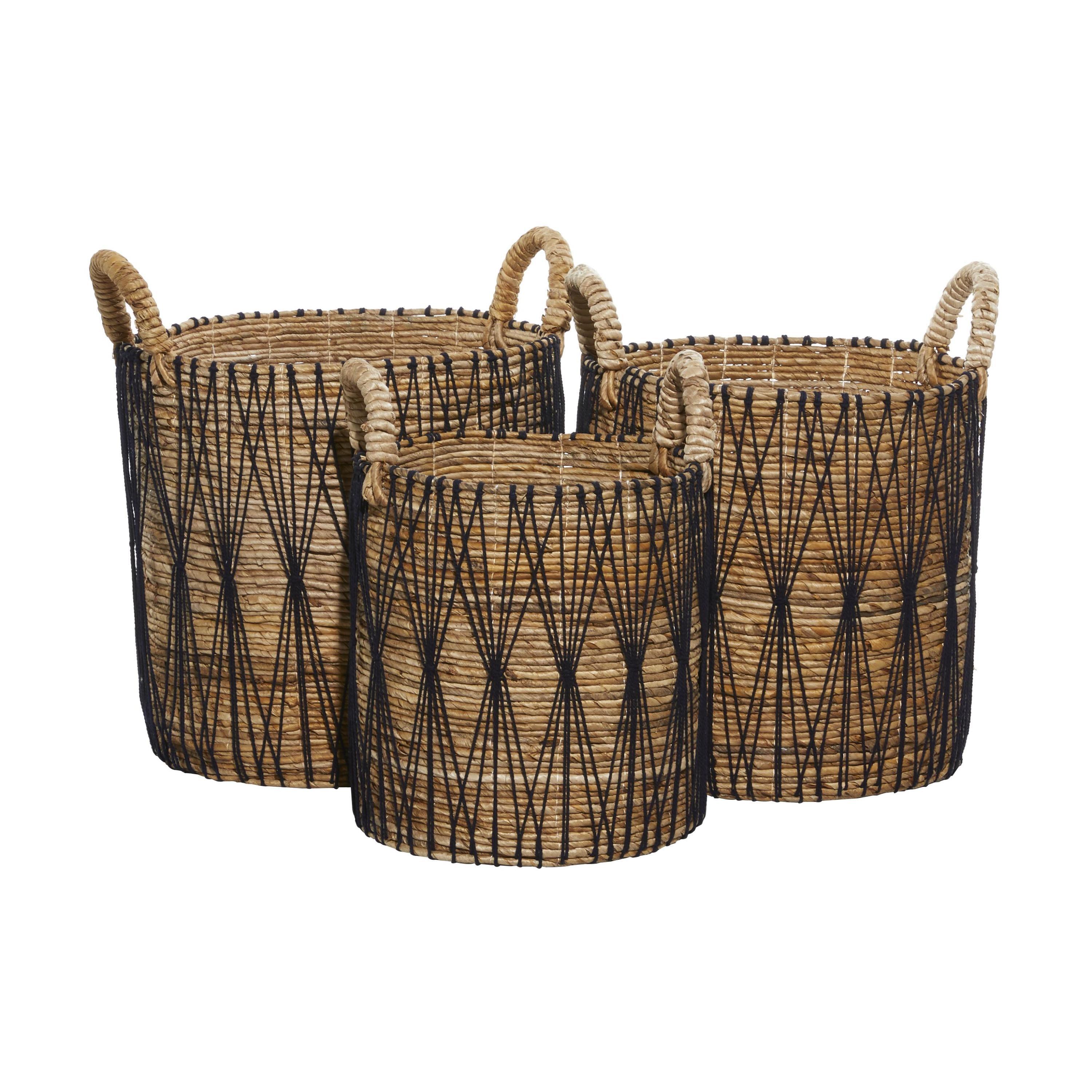 Banana Leaf Handmade String Detail Decorative and Functional Storage Basket with Handles