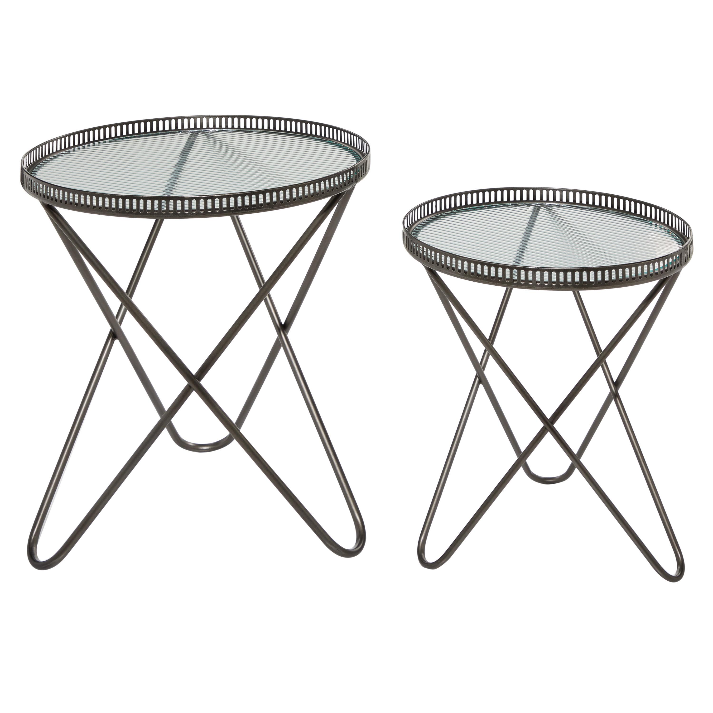 Set of 2 Industrial Metal Accent Tables Gray - Olivia & May: Tempered Glass Top, No Assembly Required