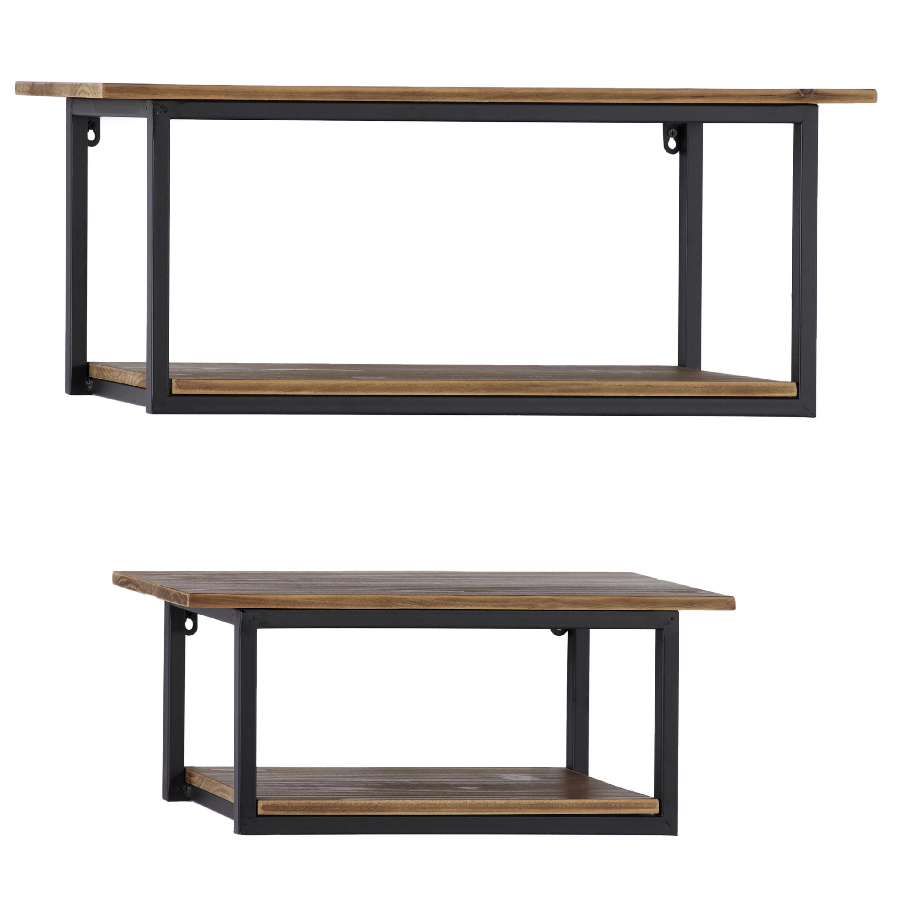 Industrial Metal Wall Shelf Set of 2 Brown - Olivia & May: PEFC Certified, No Assembly, 4 Tier Storage