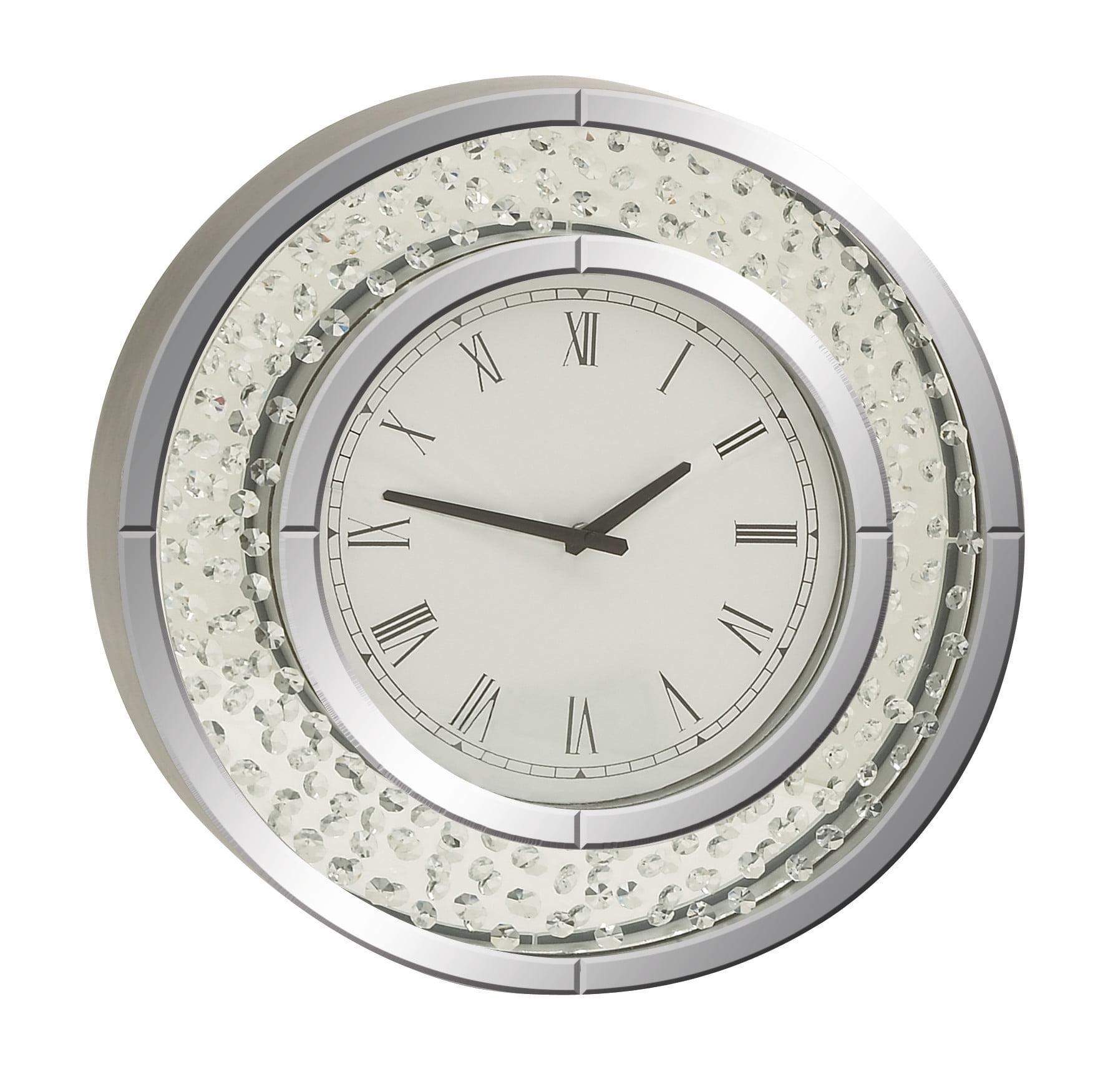 20" White Mirrored Wall Clock with Floating Crystals