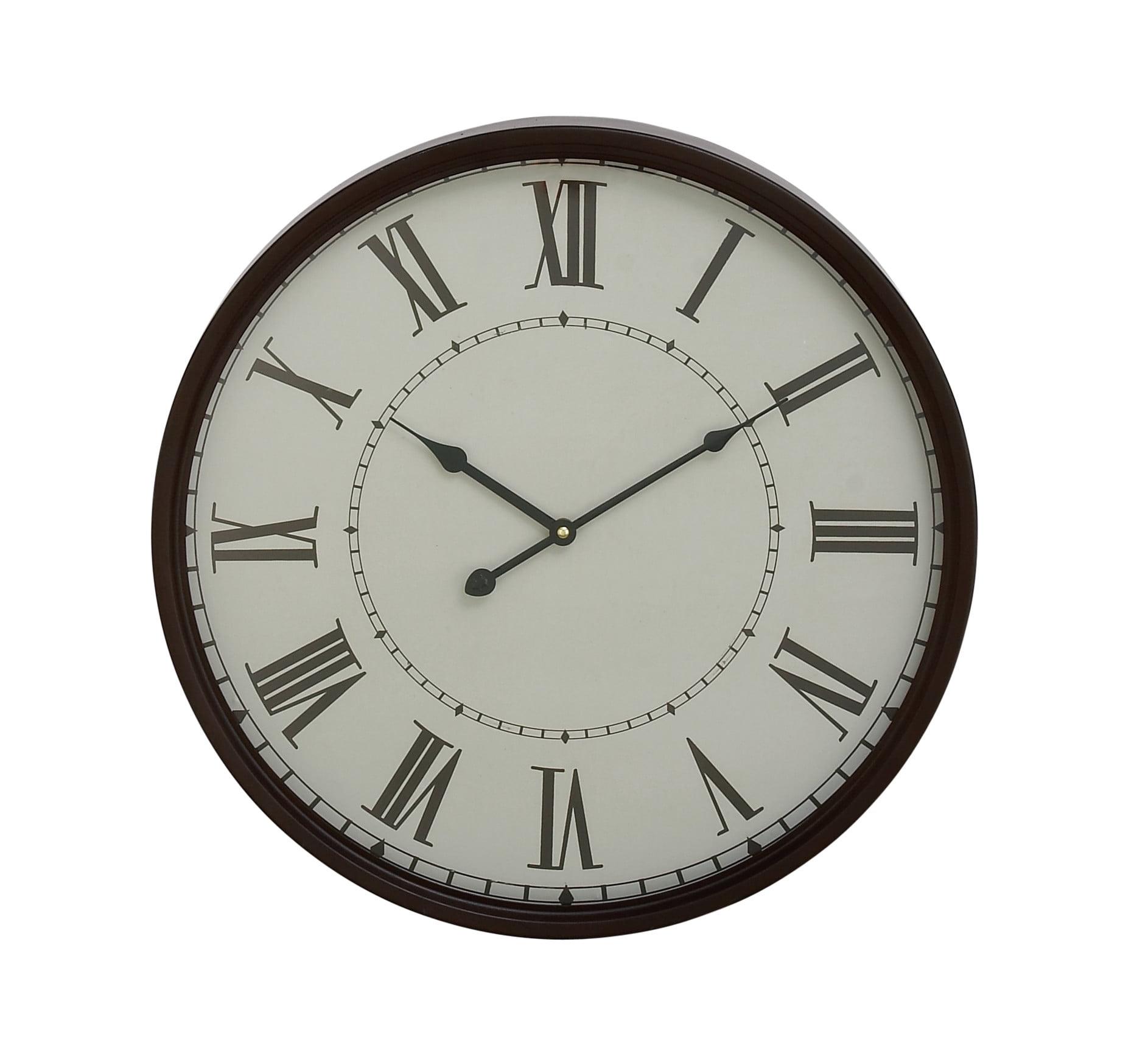 20" White and Brown Metal Round Wall Clock