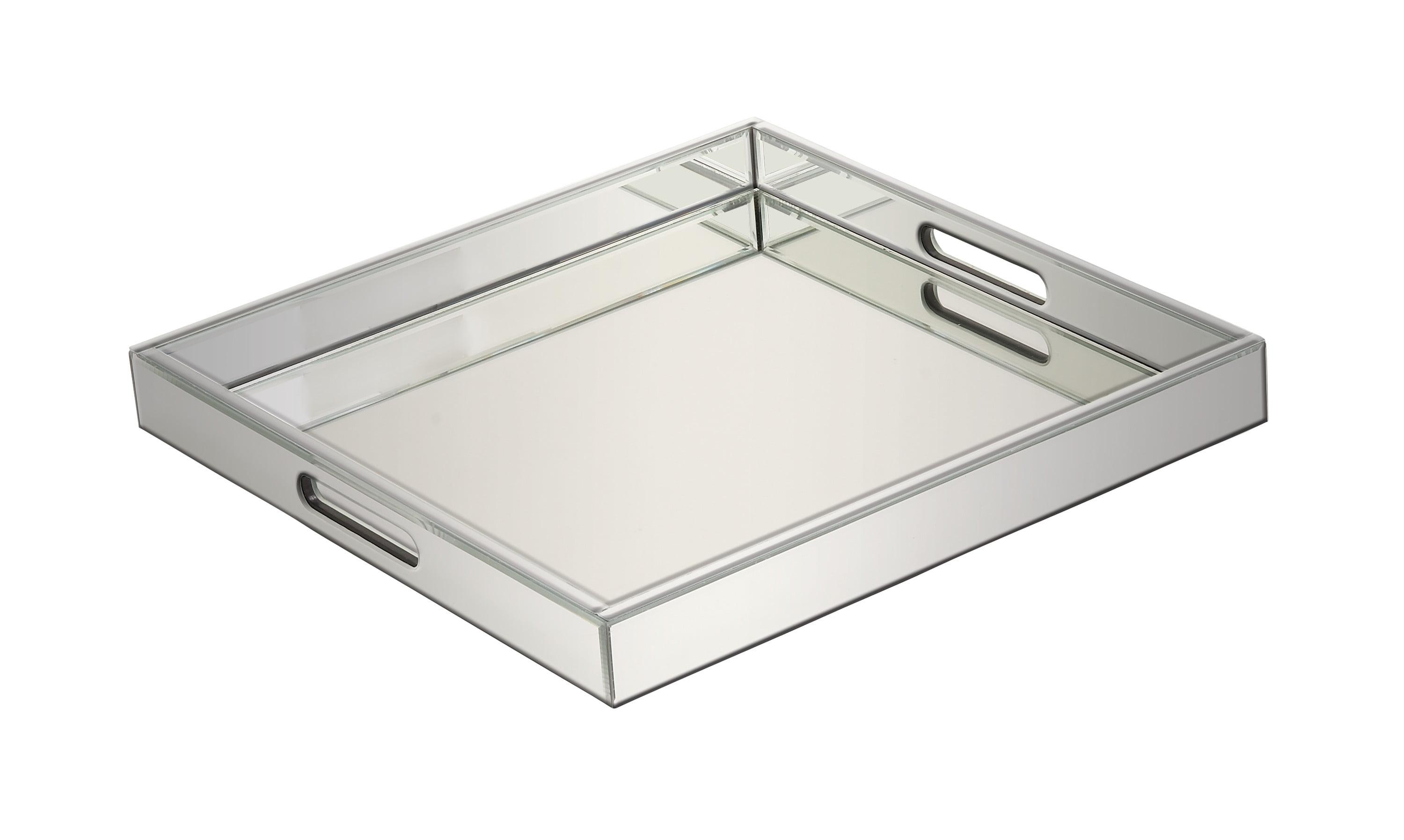 Elegant Silver 20" Square Glass Mirror Serving Tray