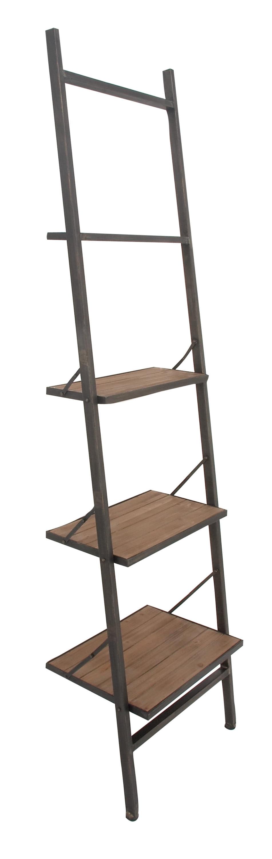 Rustic Brown Wood 4-Tier Ladder Shelving Unit - 77" Height