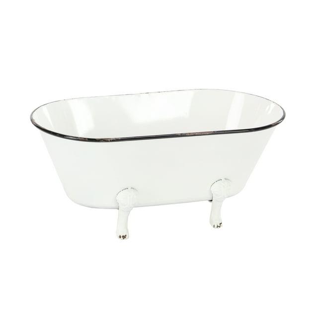 DecMode 20" x 9" Indoor Outdoor Bathtub White Metal Planter