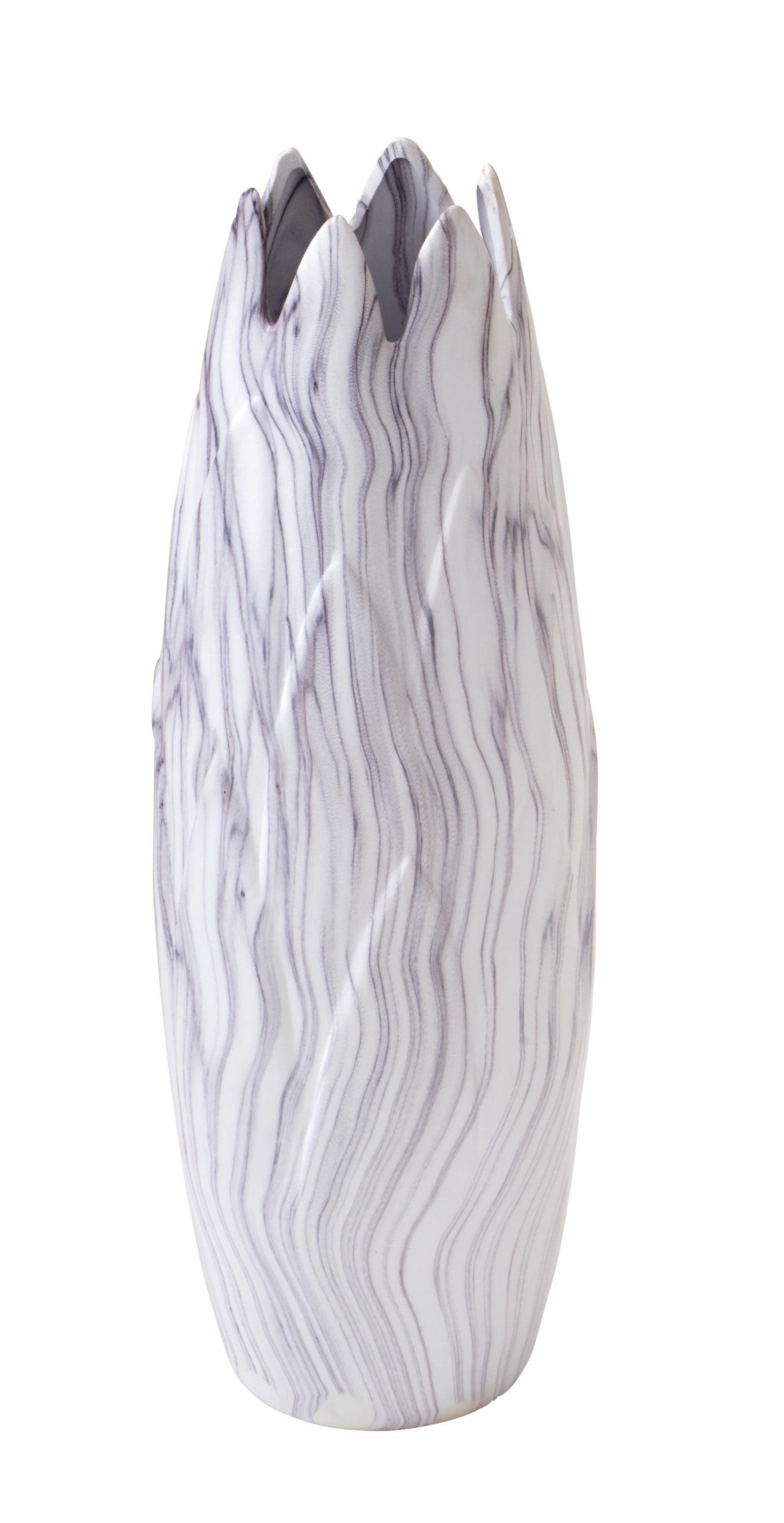 21" White Marbled Ceramic Vase with Organic Shape