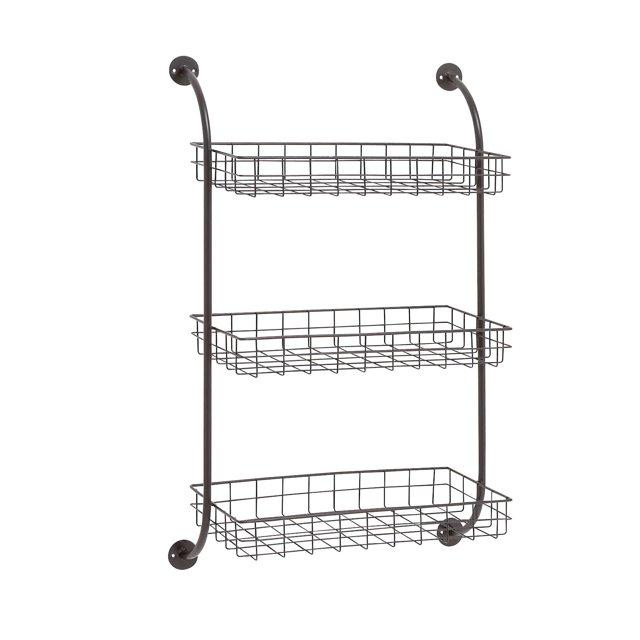 DecMode 21" x 10" 3-Tier Black Wall Shelf with Suspended Baskets