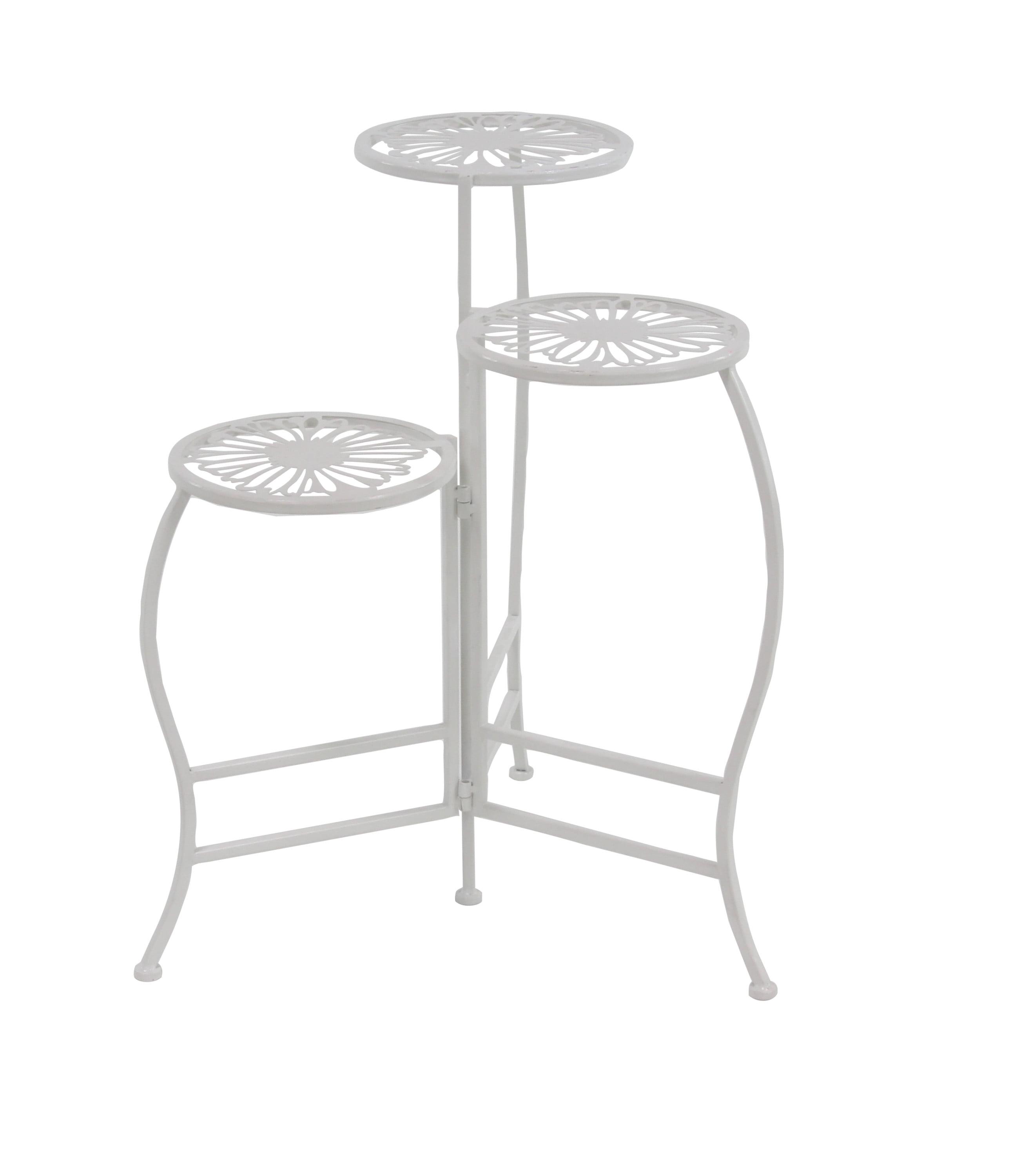 DecMode 21" x 15" x 24" 3 Tier White Metal Indoor Outdoor Floral Plantstand