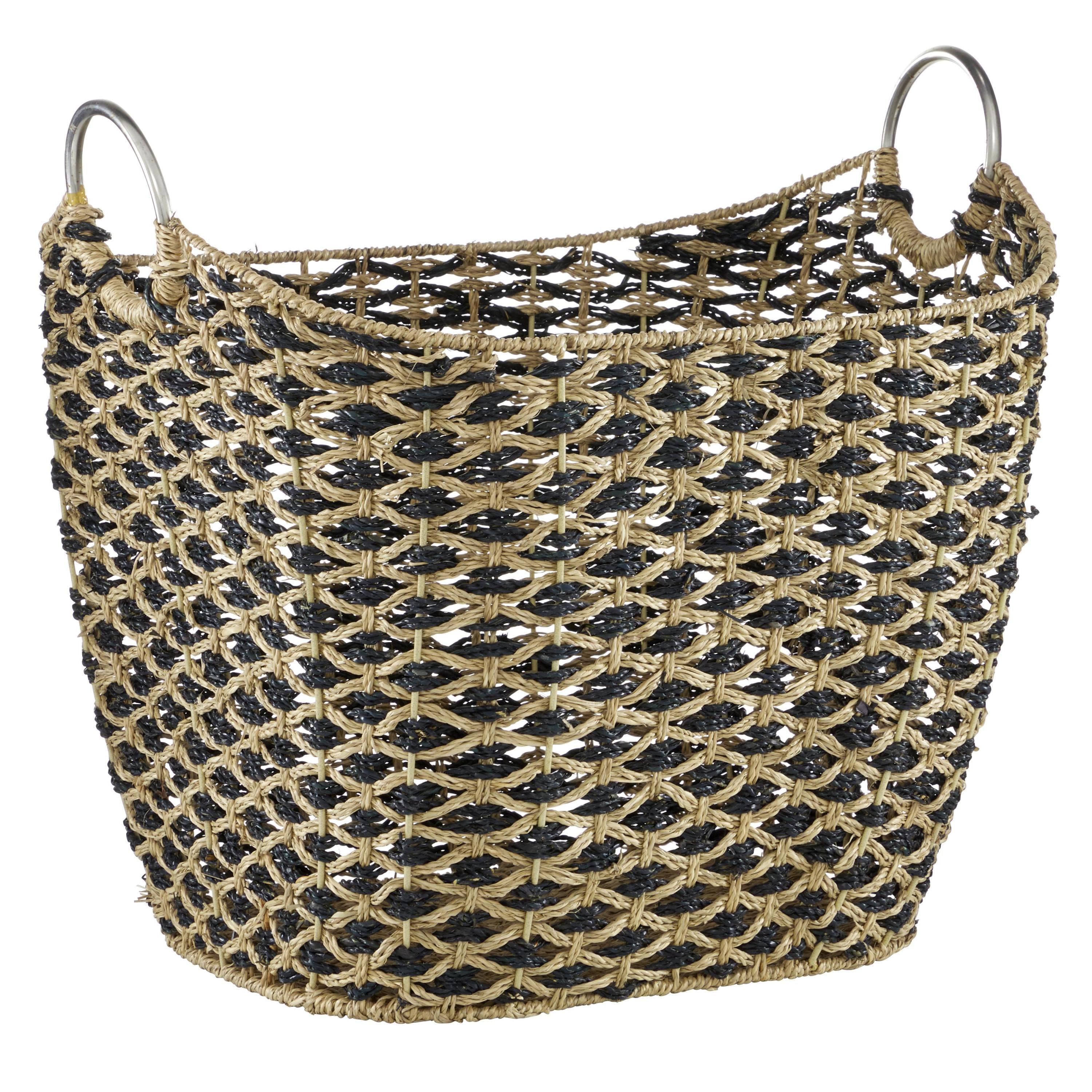 Round Seagrass 20.65" Storage Basket with Steel Handles