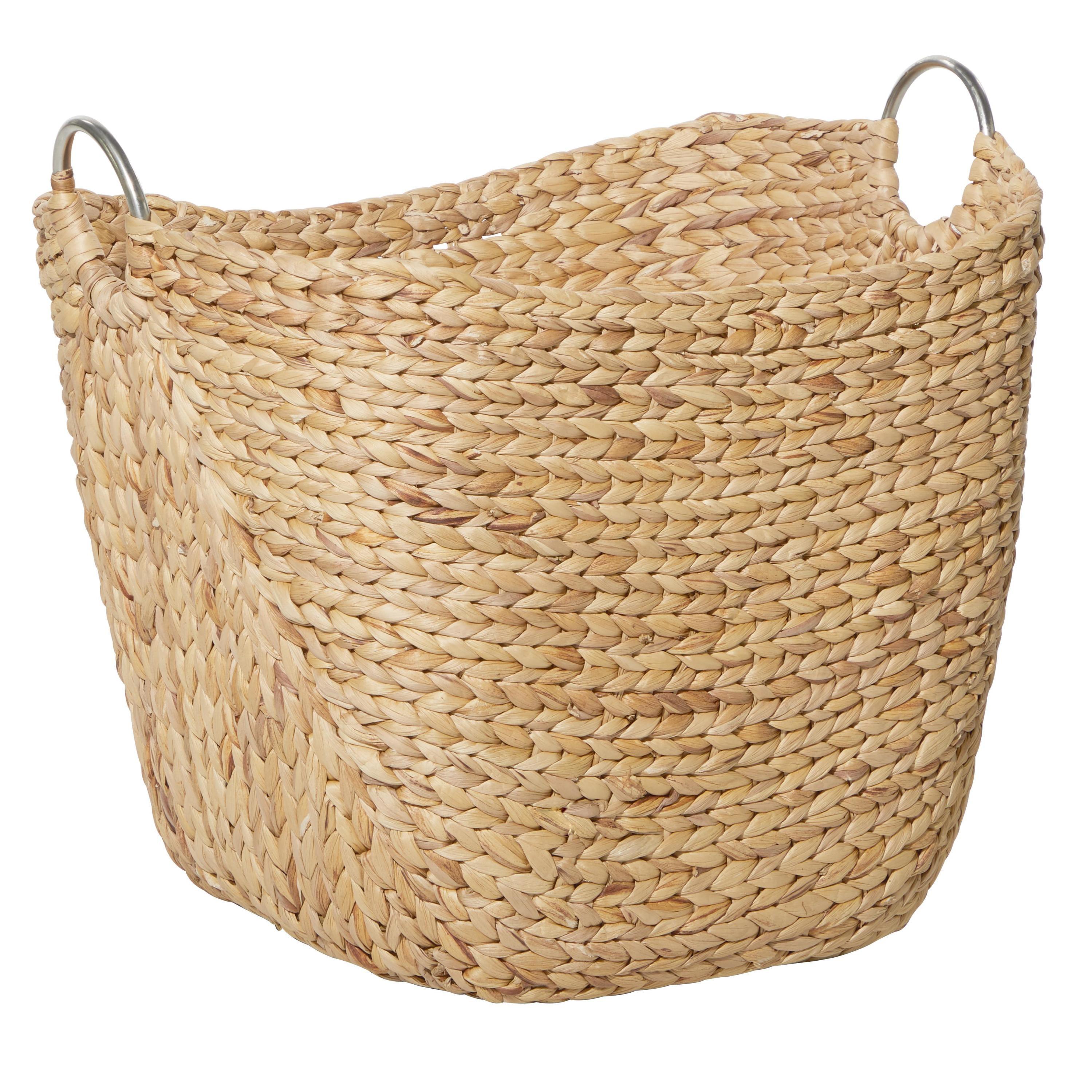 DecMode 21" x 19" Brown Seagrass Handmade Large Woven Storage Basket with Ring Metal Handles, 1-Piece