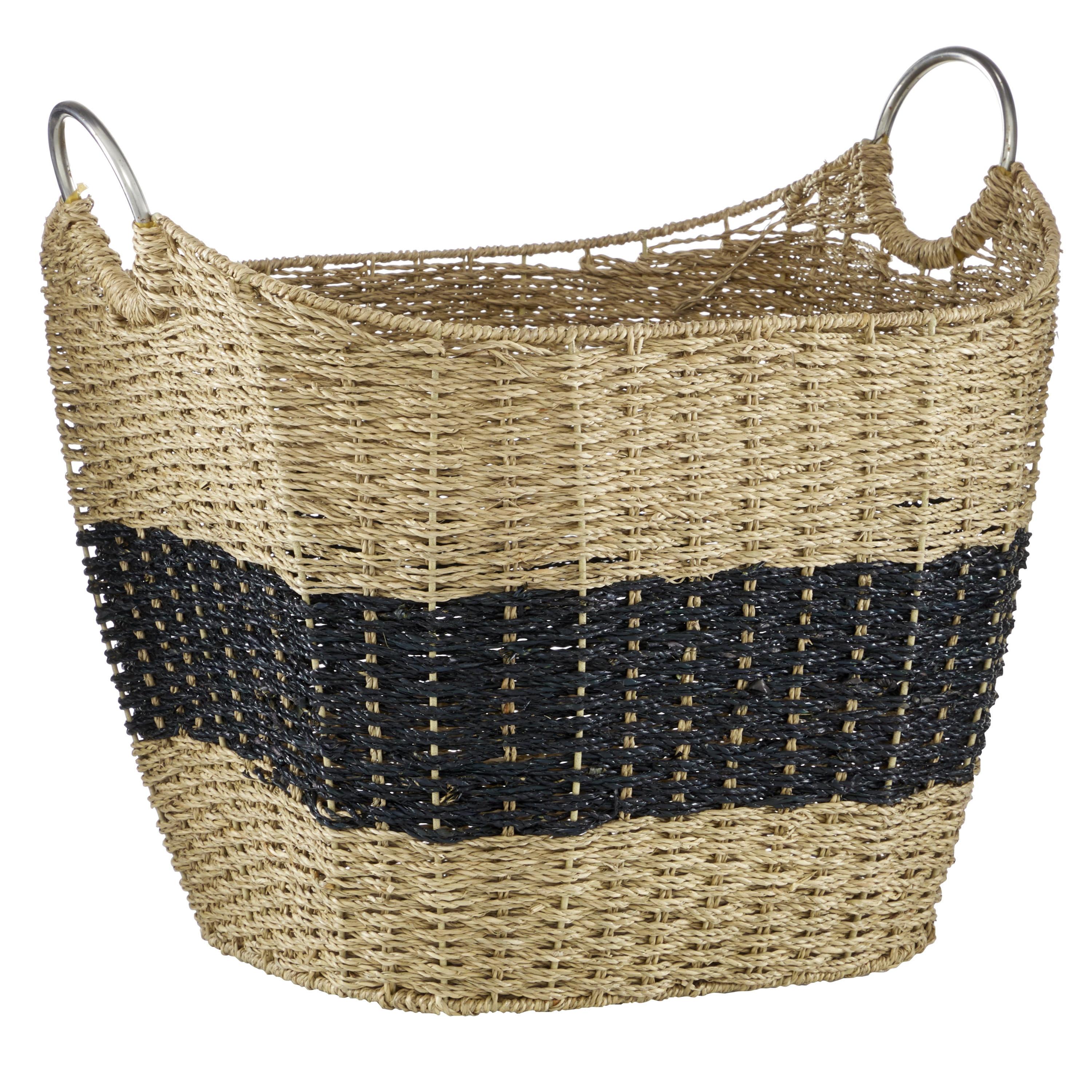 Seagrass Handwoven Round Storage Basket with Metal Handles