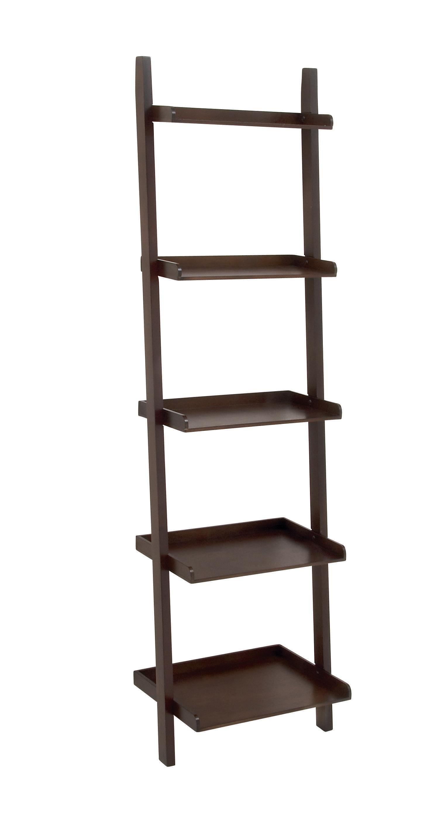 69" Farmhouse Wooden Ladder Shelf Brown - Olivia & May: Traditional Style, 5-Tier Leaning Bookcase, Wood Frame