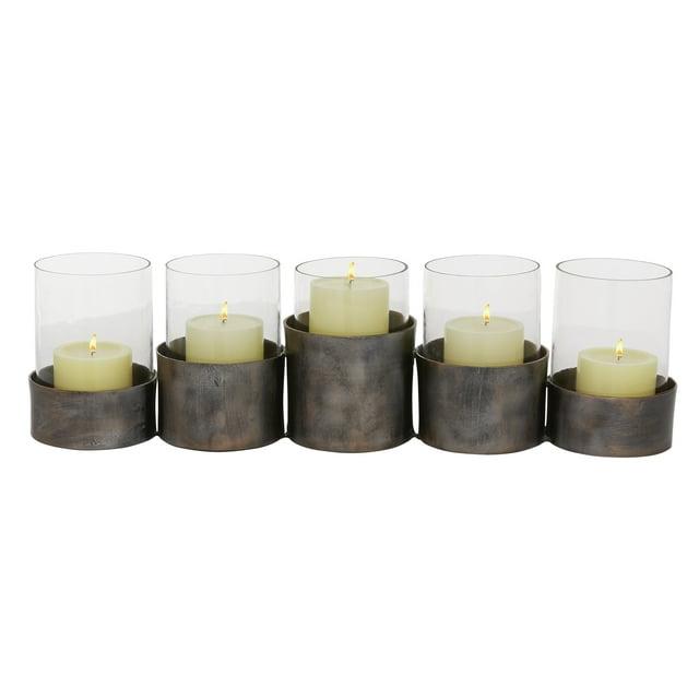 22" x 6" Round Glass Pillar Candle Holder Black - Olivia & May: Elegant Mantel Decor, 5-Unit Tray