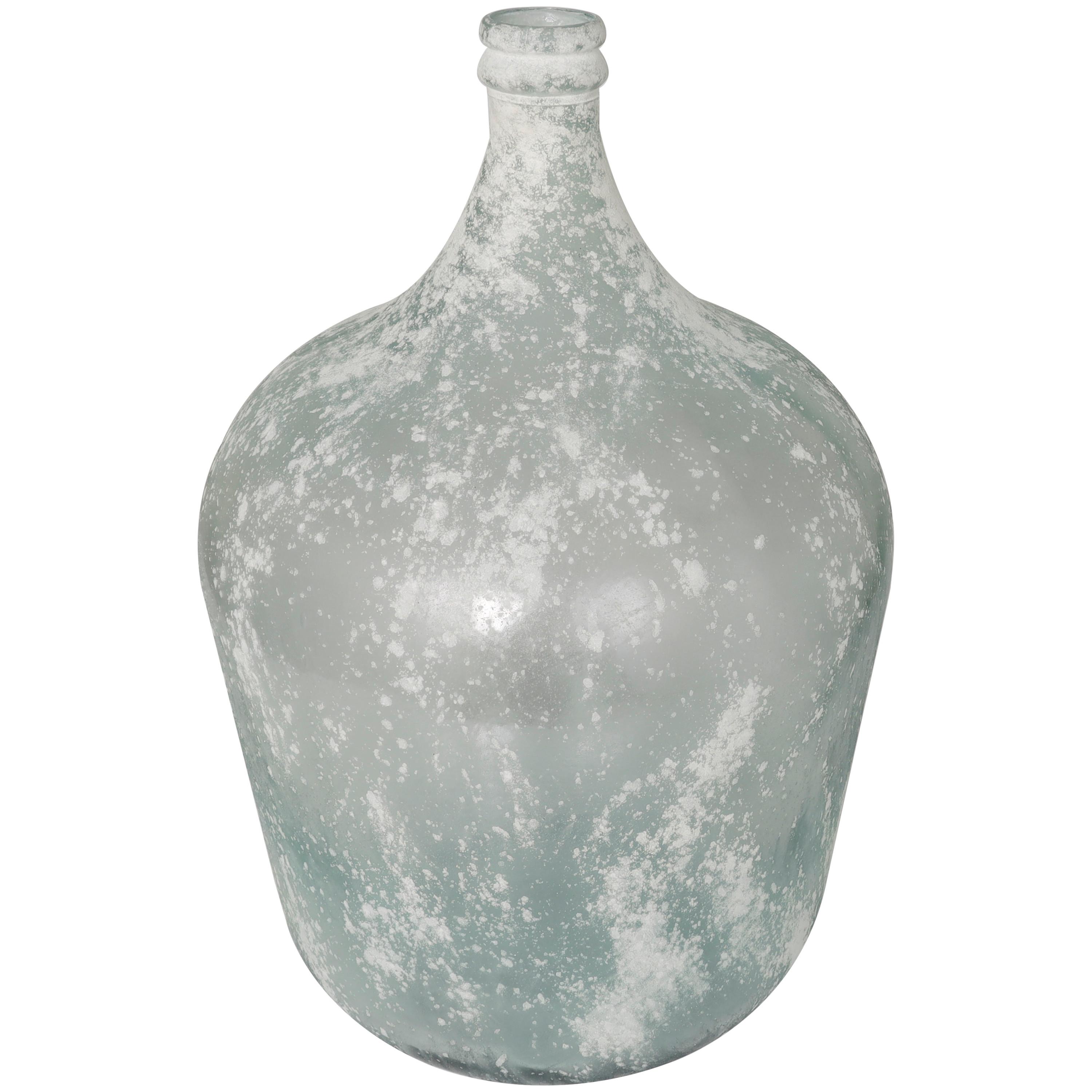 DecMode 22" Handmade Frosted Spanish Bottle Light Blue Recycled Glass Vase