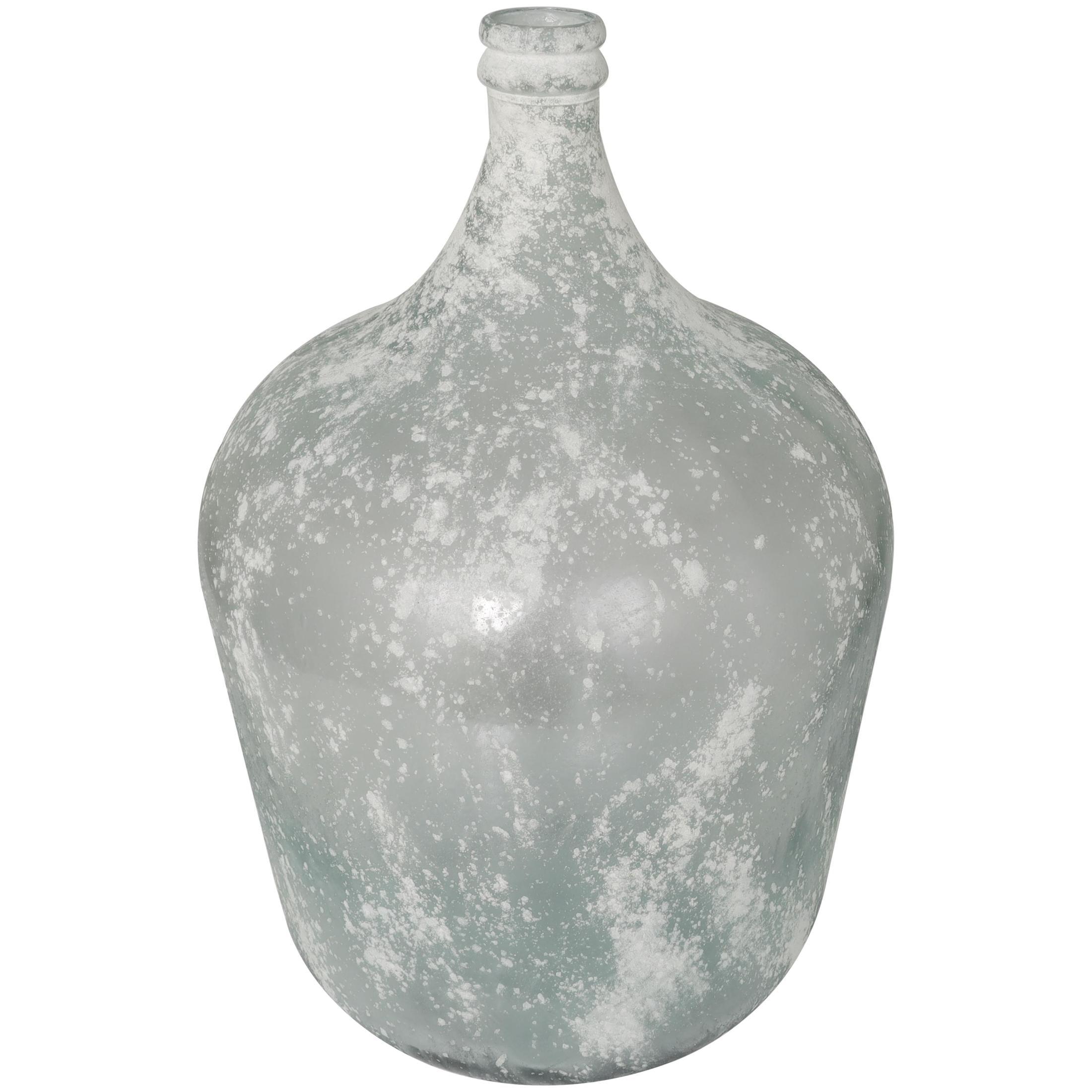 DecMode 22" Handmade Frosted Spanish Bottle Light Blue Recycled Glass Vase