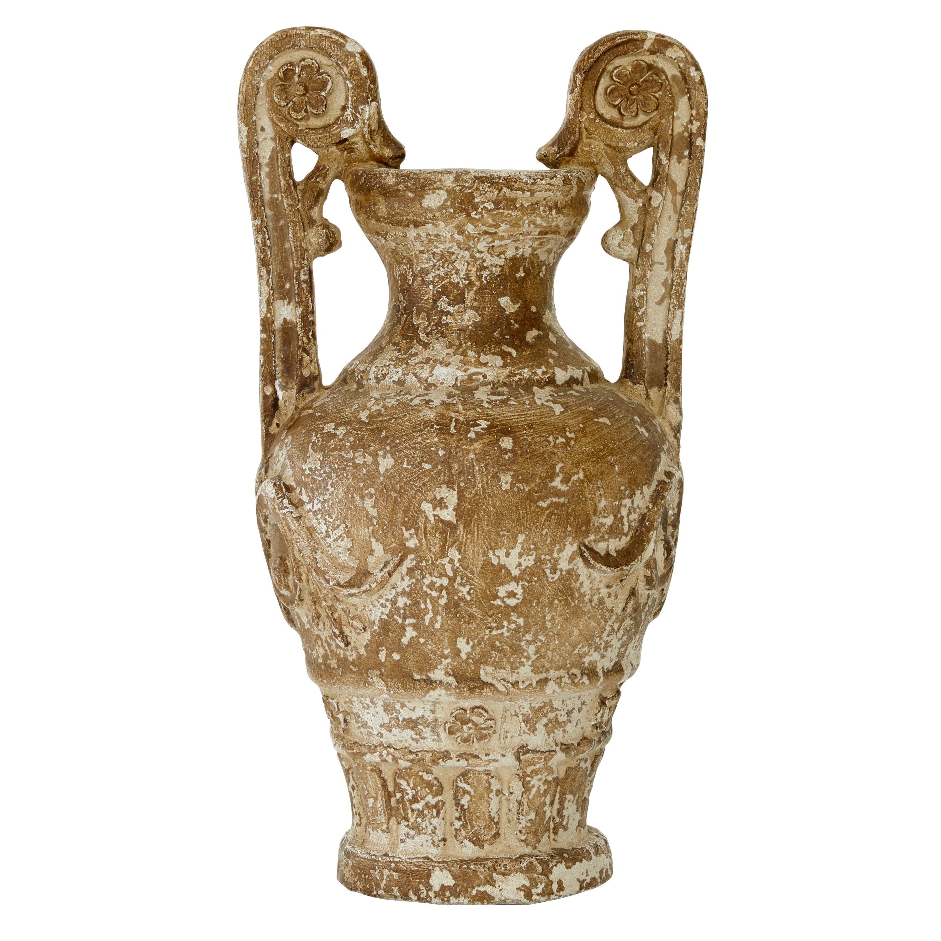 Antique-Inspired Light Brown Polystone Decorative Vase 21.55"