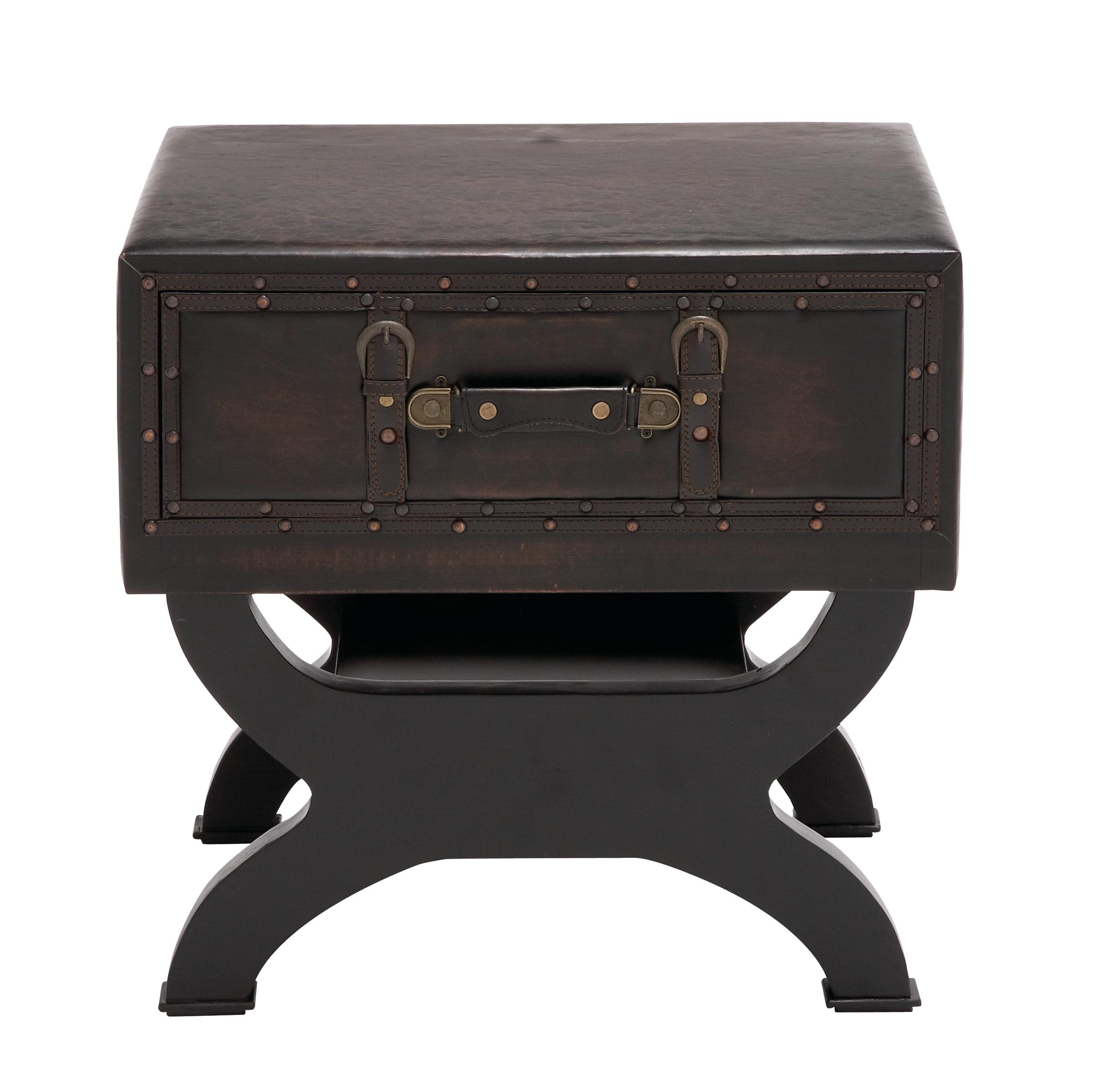 Vintage Brown Faux Leather Single Drawer Accent Table