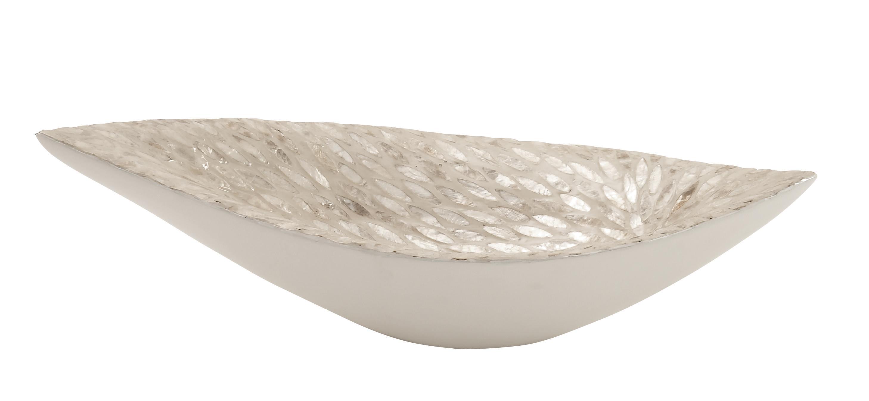 Olivia & May Decorative Bowl Beige Stone and White: Oval Resin Centerpiece, Tabletop Accent, Not for Food Use