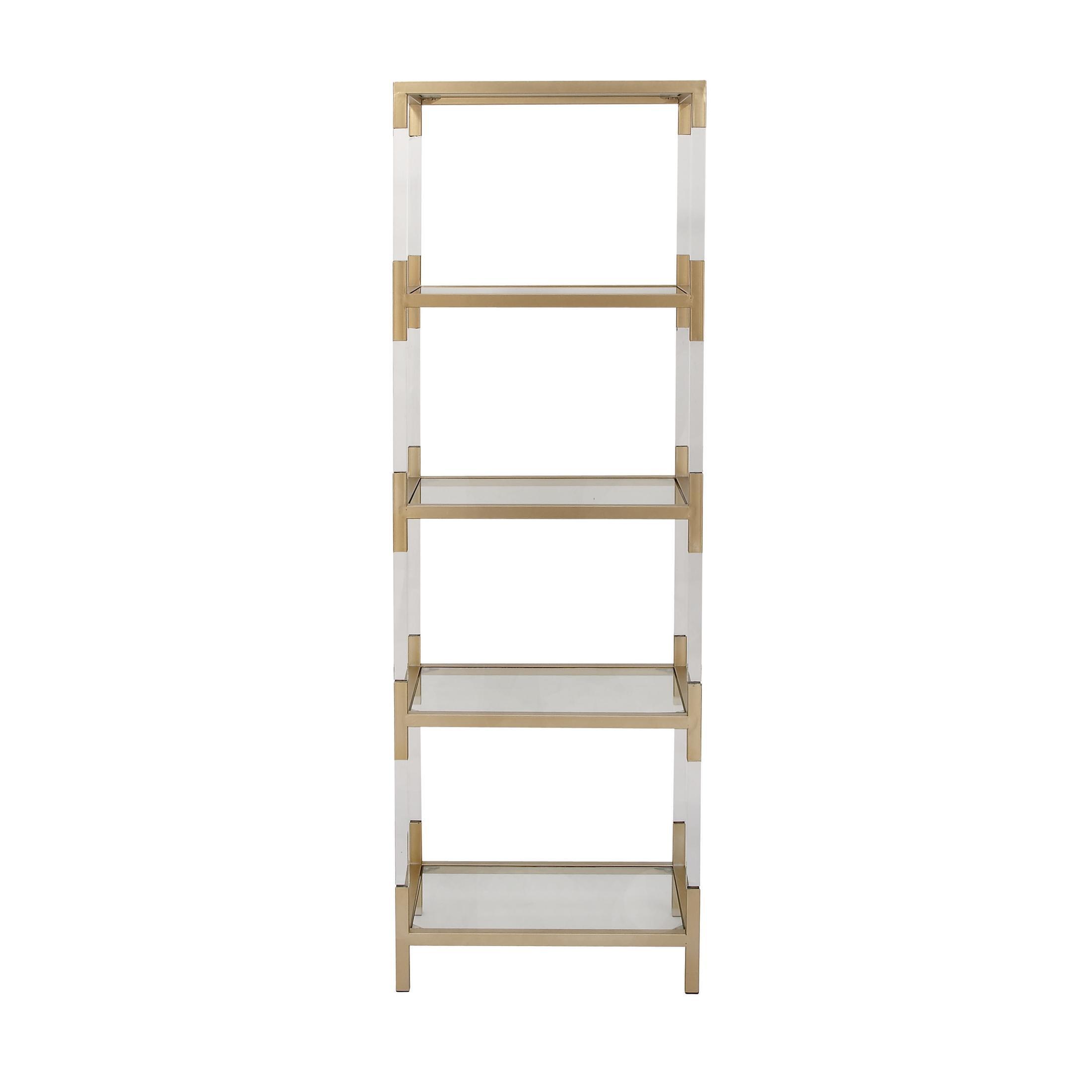 69" Metal and Acrylic Bookcase Gold - Olivia & May: No Assembly, 5 Fixed Shelves