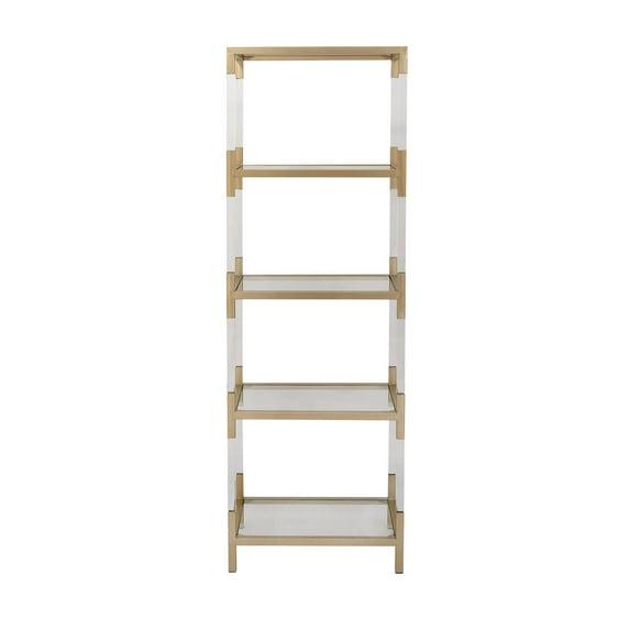 69" Metal and Acrylic Bookcase Gold - Olivia & May: No Assembly, 5 Fixed Shelves