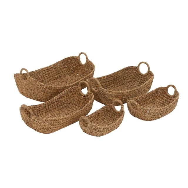 DecMode 23", 21", 19", 16", Brown Seagrass Handmade Storage Basket with Metal Handles, 5-Pieces