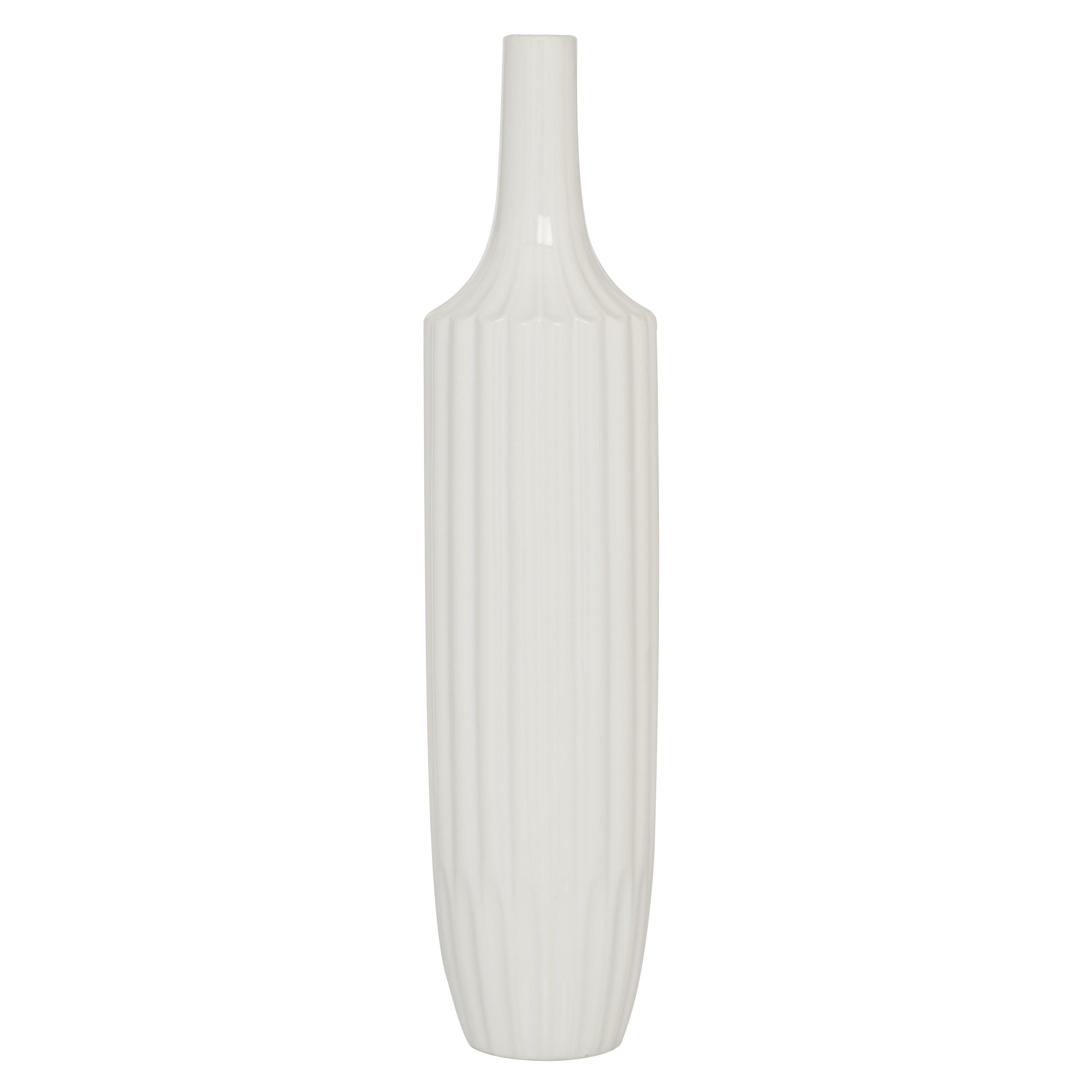 Modern White Ceramic Vase with Stripe Texture 23" Height