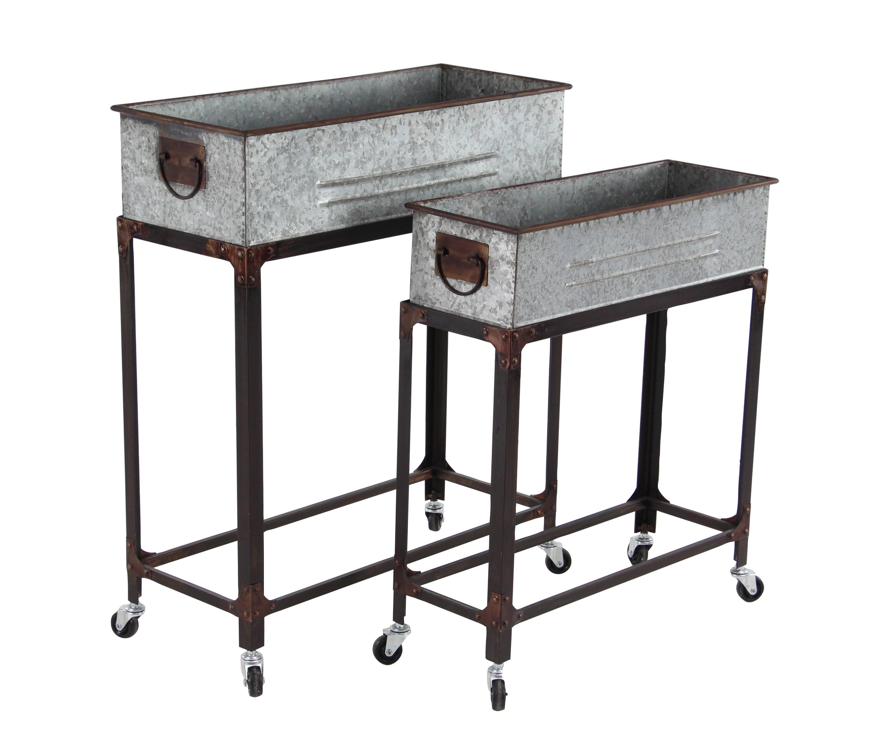 Set of 2 Farmhouse Rectangular Rolling Planters, Galvanized Gray - Indoor/Outdoor, Iron-Made, Rustic Finish - Olivia & May