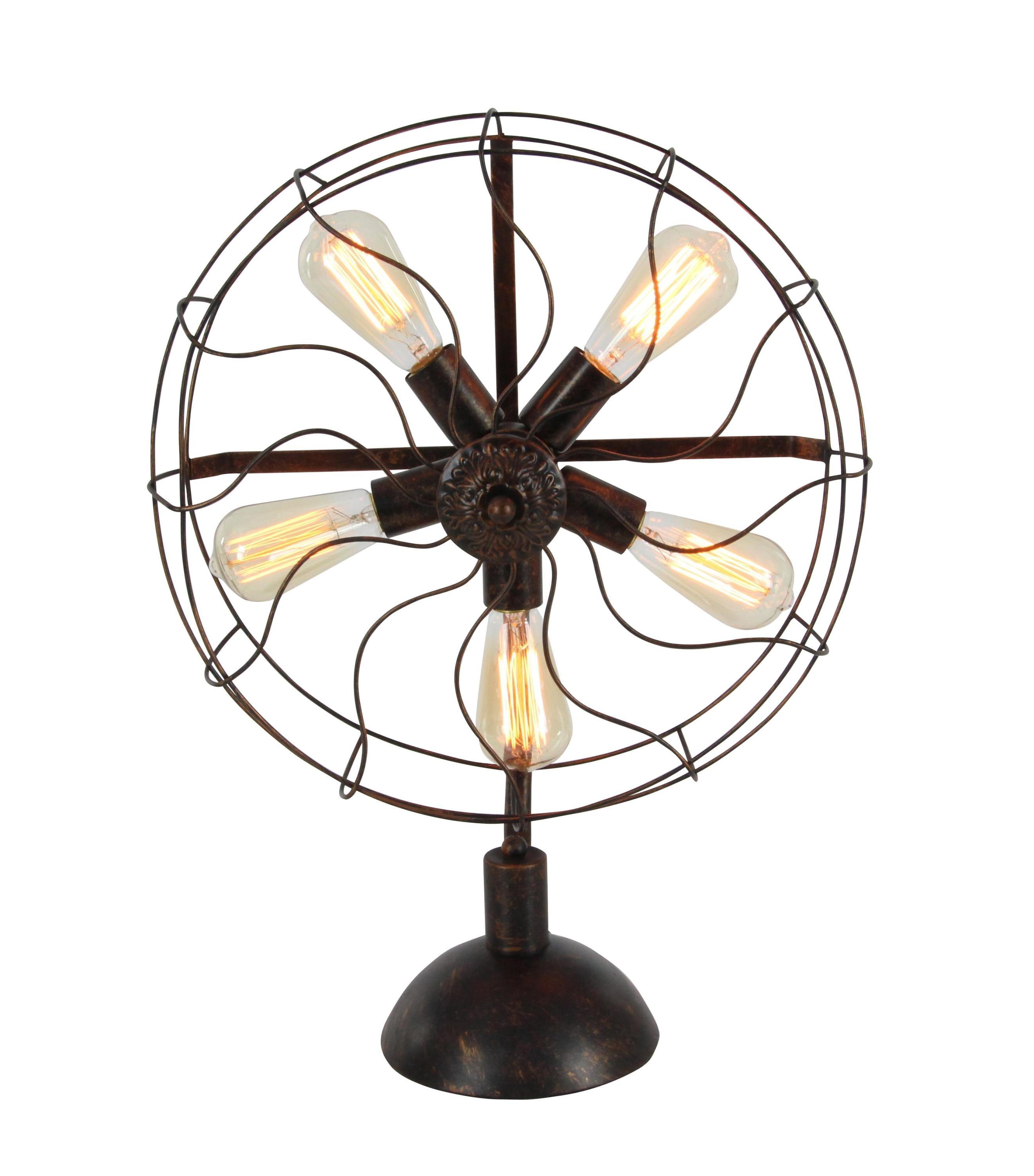 DecMode 24" 5 Light Vintage Fan Bronze Accent Lamp with Black Metal Shade