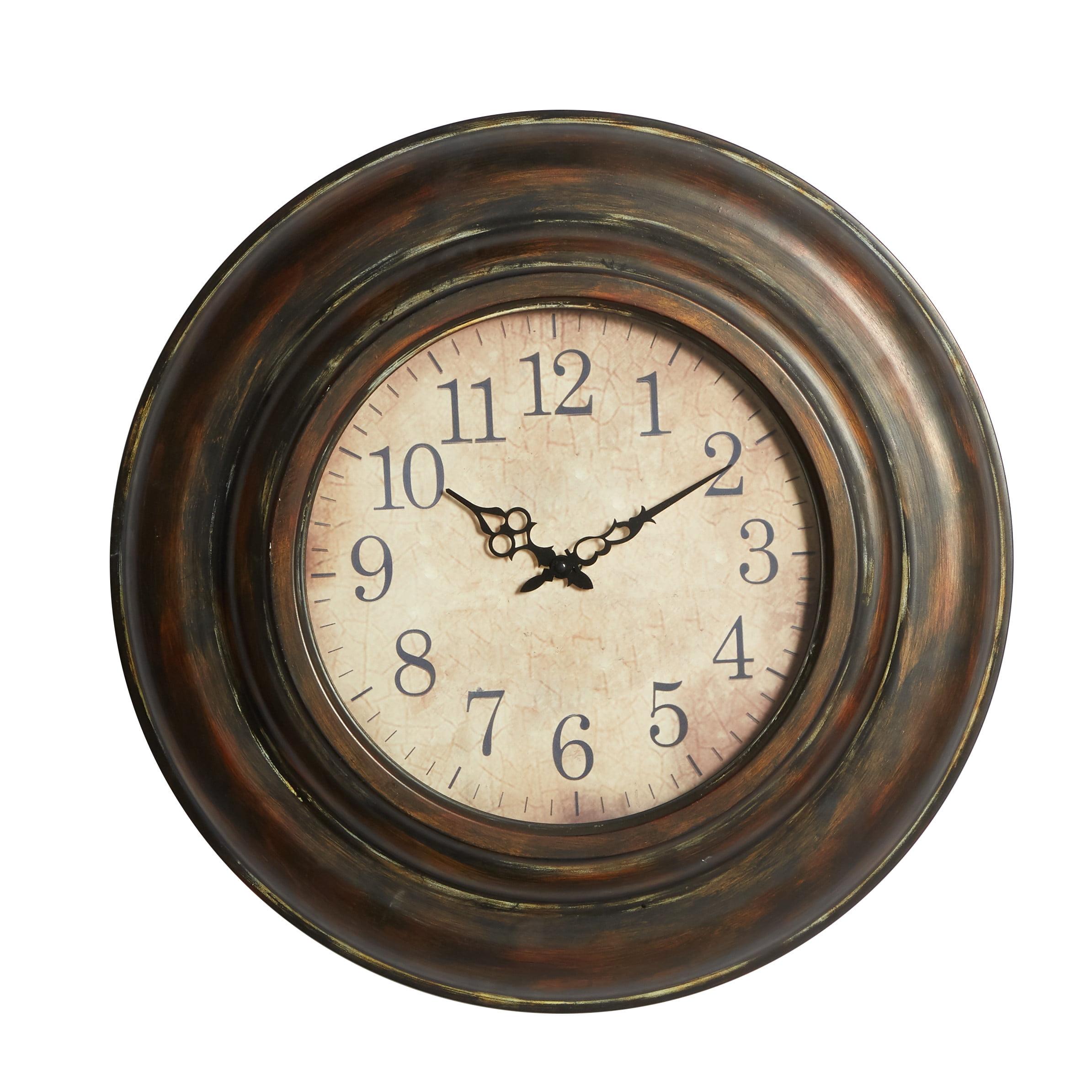 Oversized Brown Metal Wall Clock with Weathered Frame