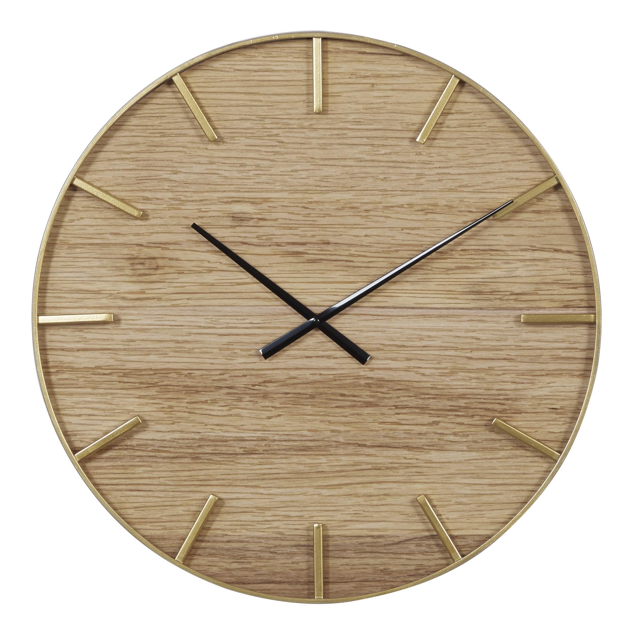 Rustic Elegance 24" Round Brown Wood & Gold Accent Wall Clock