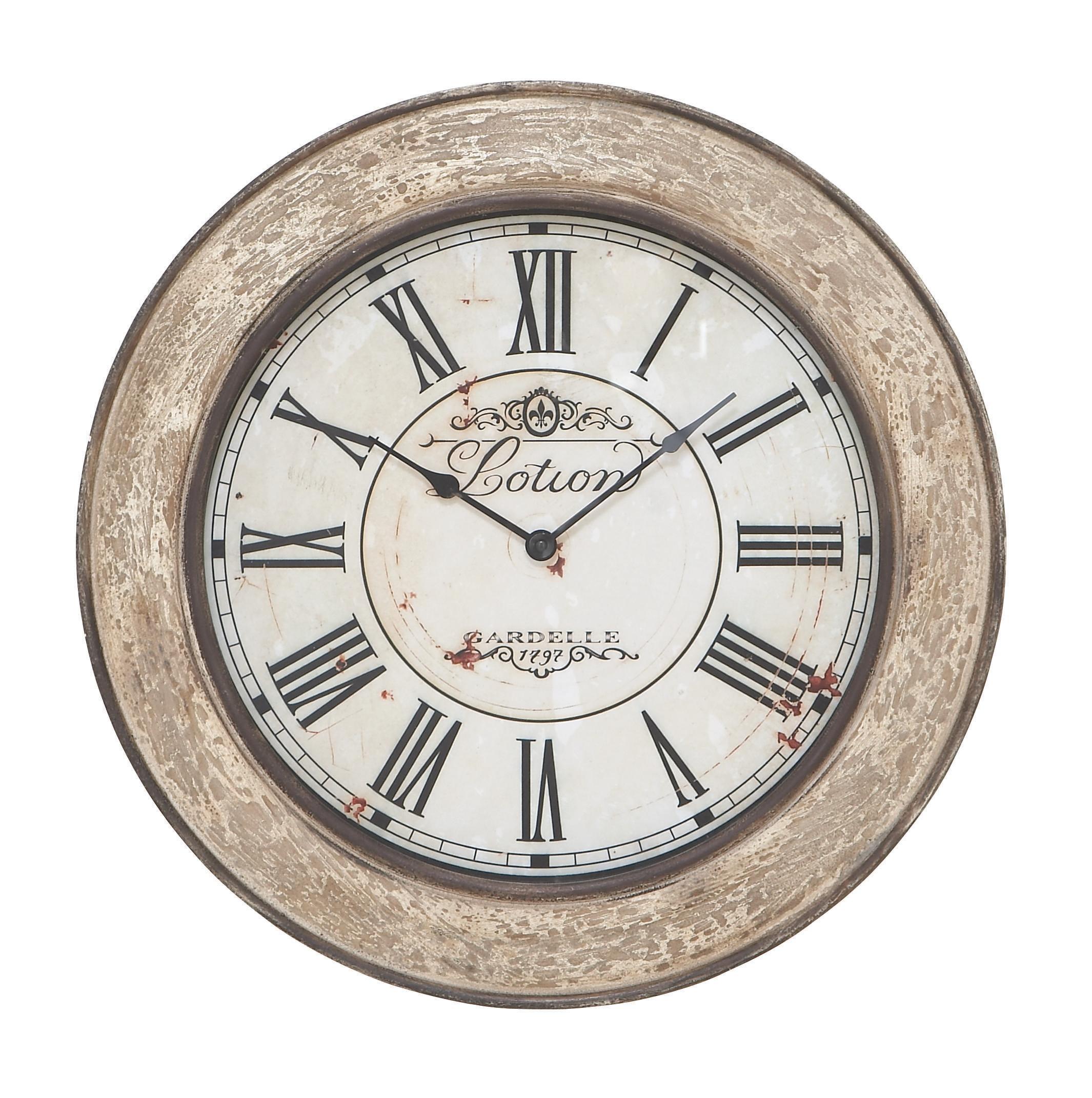 24" Cream Distressed Wood Round Wall Clock