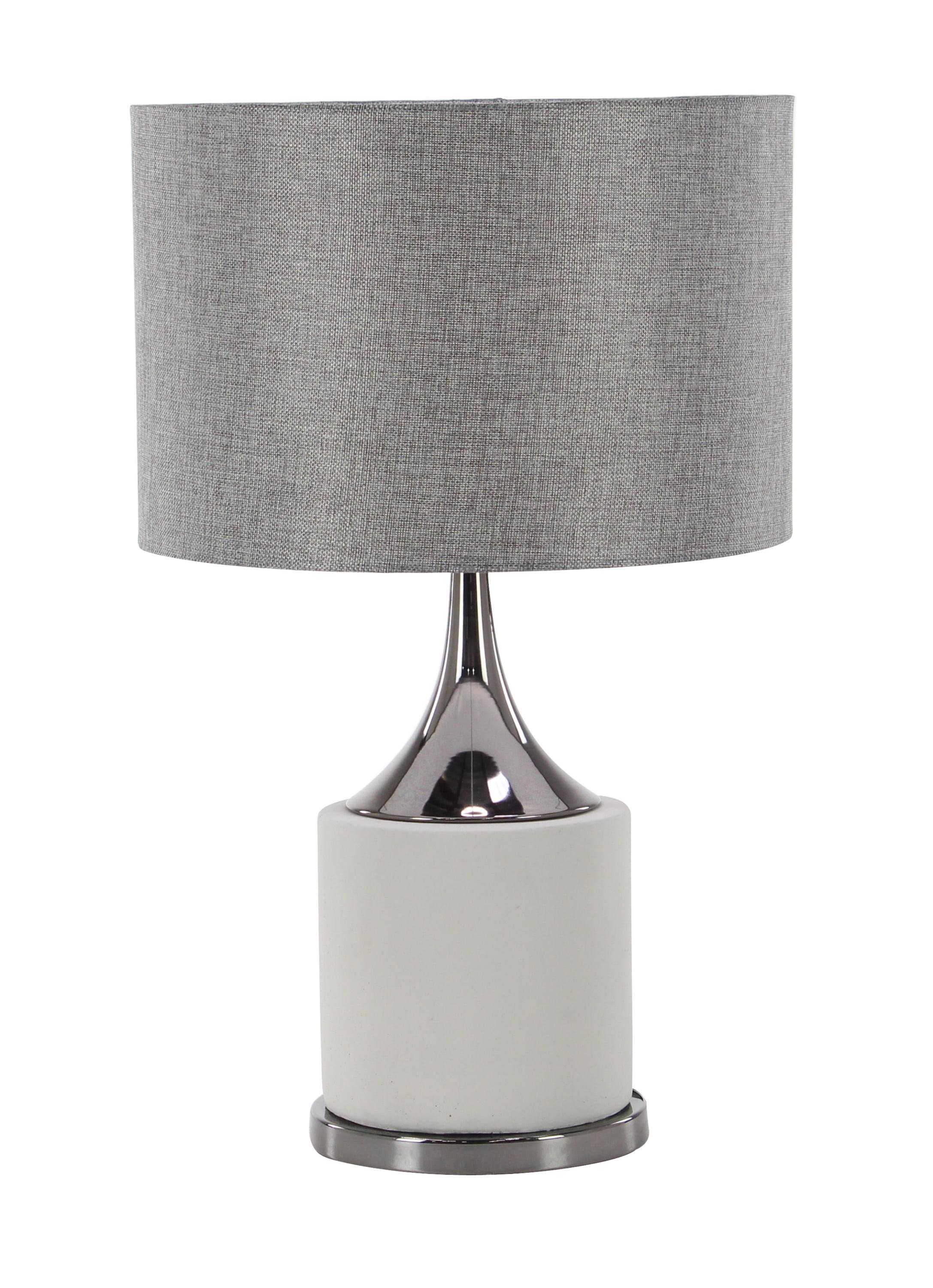 Gray and Silver Pedestal Nightstand Lamp with Barrel Shade