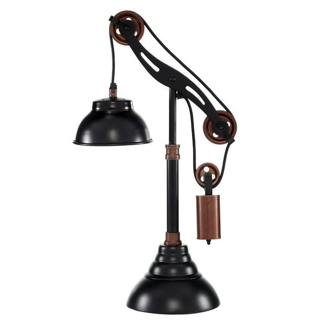 DecMode 24" Pulley Black Desk Lamp with Black Metal Shade