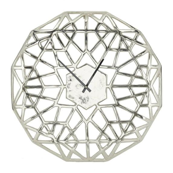DecMode 24" Silver Aluminum Geometric Wall Clock with Cut Out Design