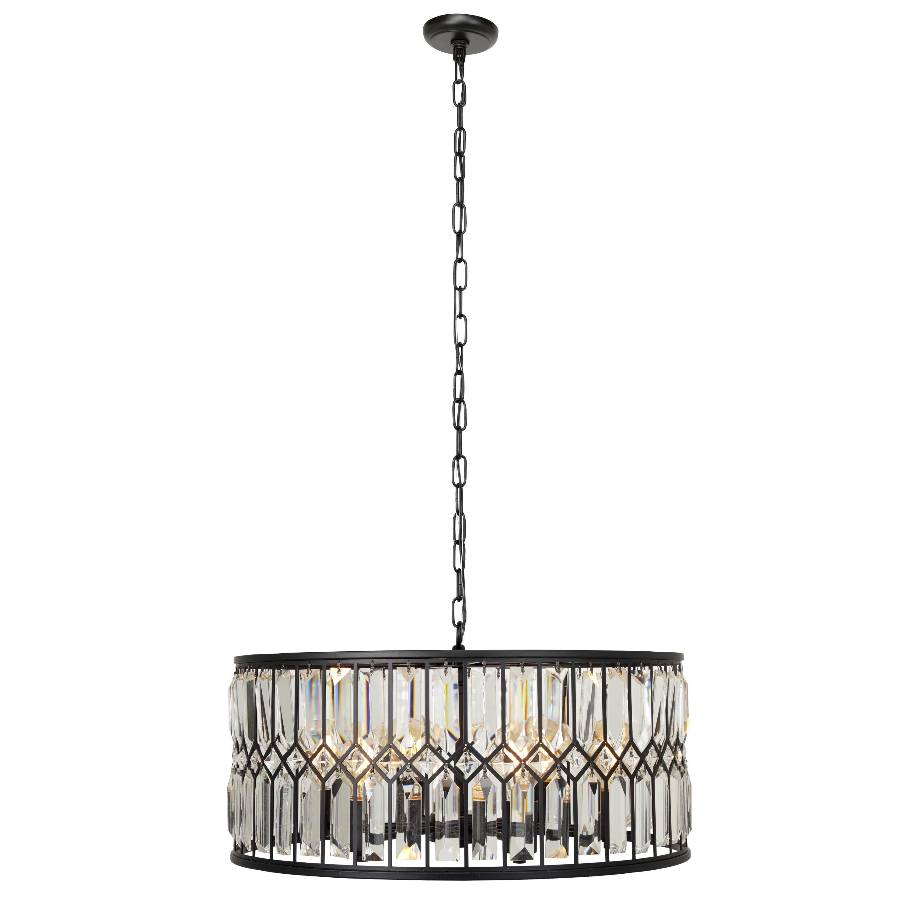 DecMode 24" x 13" Black Metal Crystal Embellished 6 Light Chandelier with Link Style Chain, 1-Piece