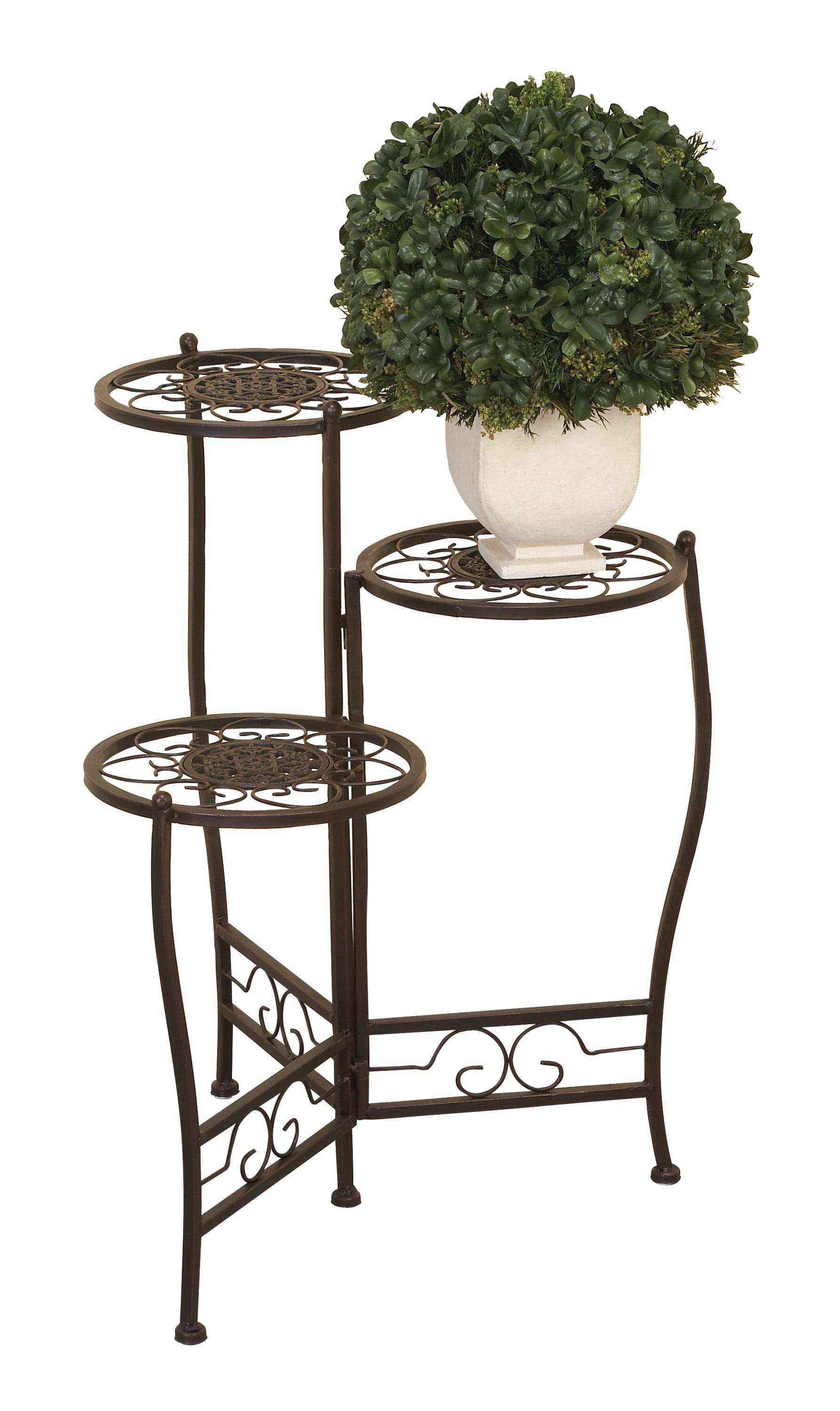 24" Brown Metal 3-Tier Indoor/Outdoor Plant Stand