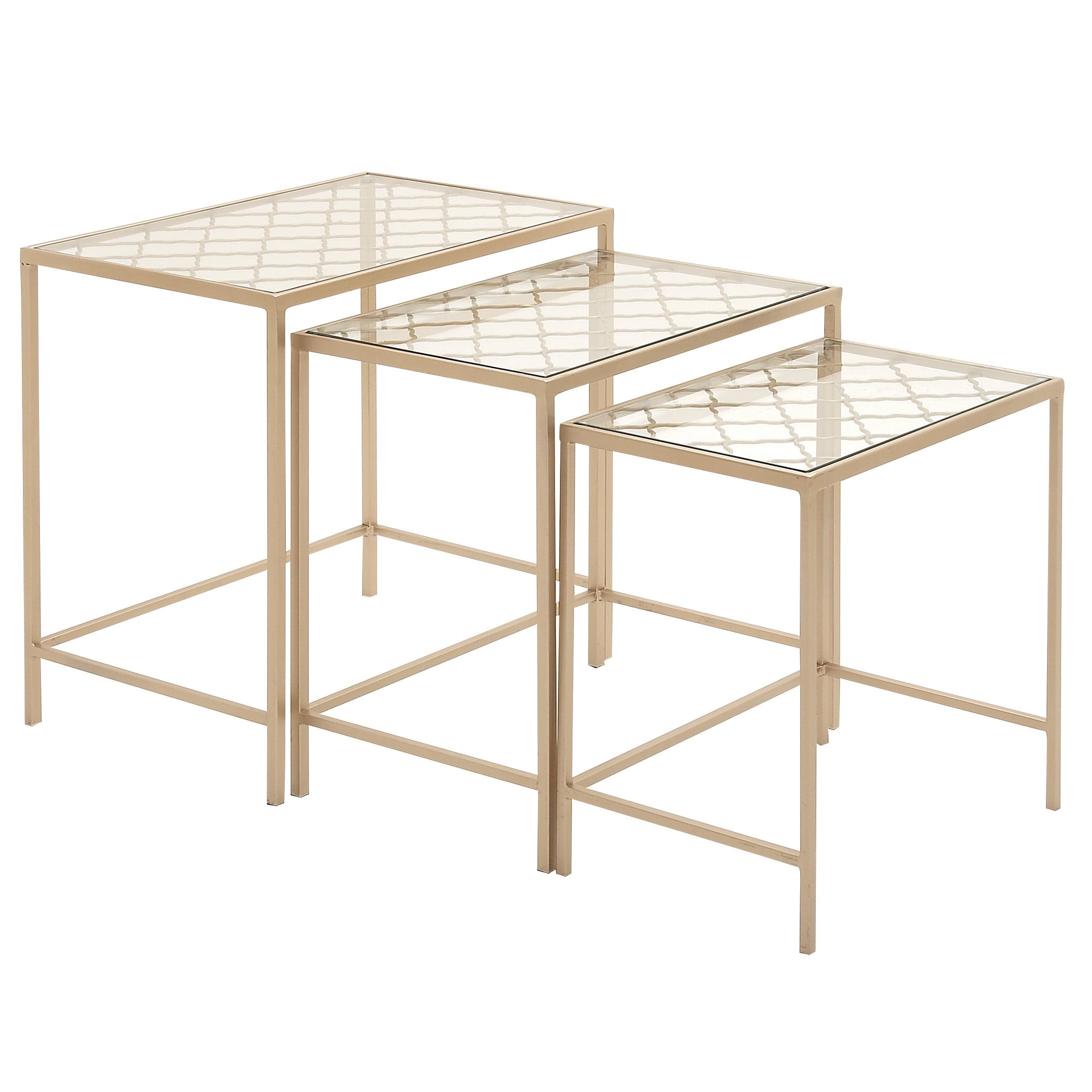 Elegant Gold Metal and Clear Glass Nesting Tables - Set of 3