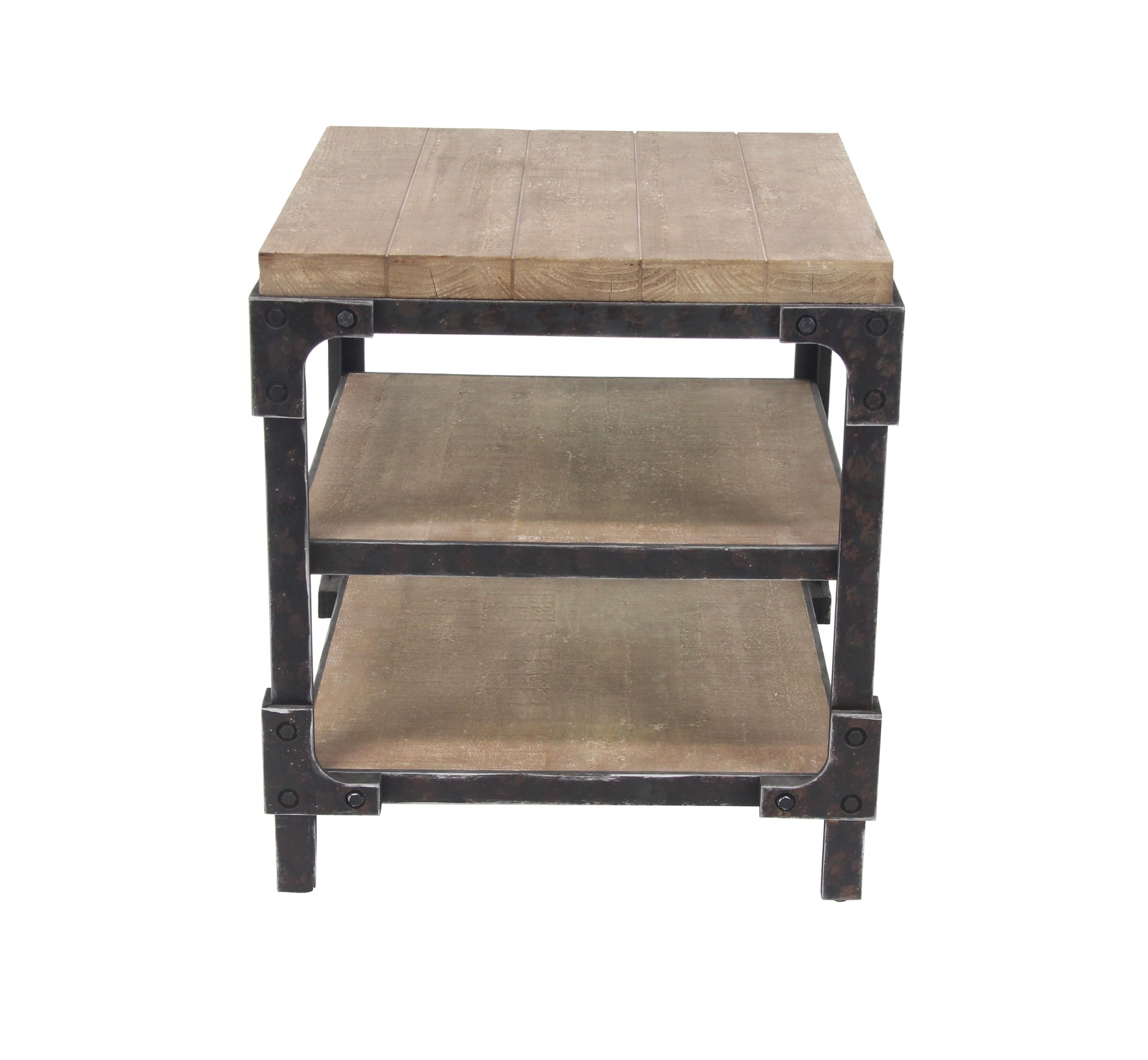 Industrial Brown Fir Wood and Metal 3-Tier Accent Table