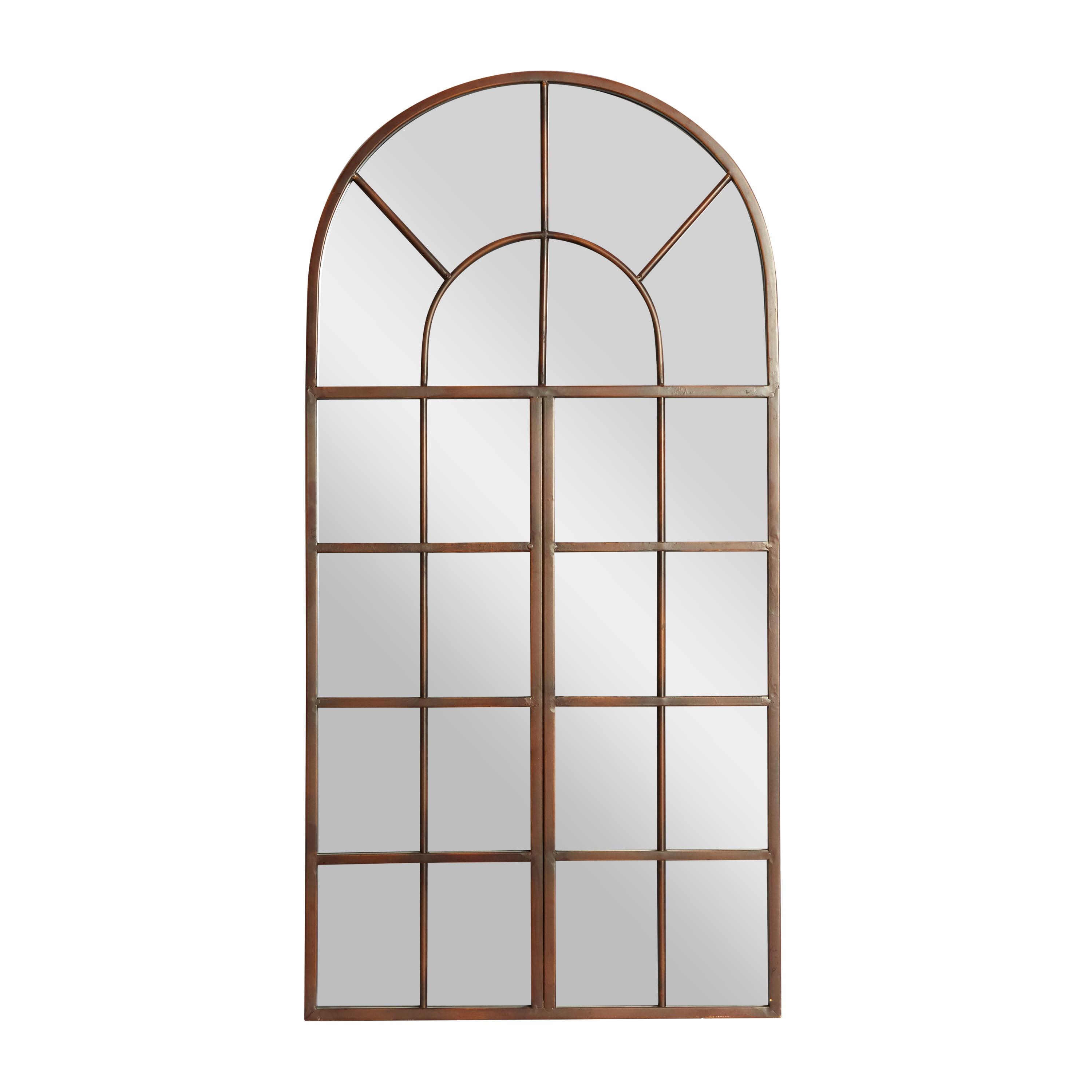 Espresso Brown Arched Windowpane Wall Mirror 24" x 48"