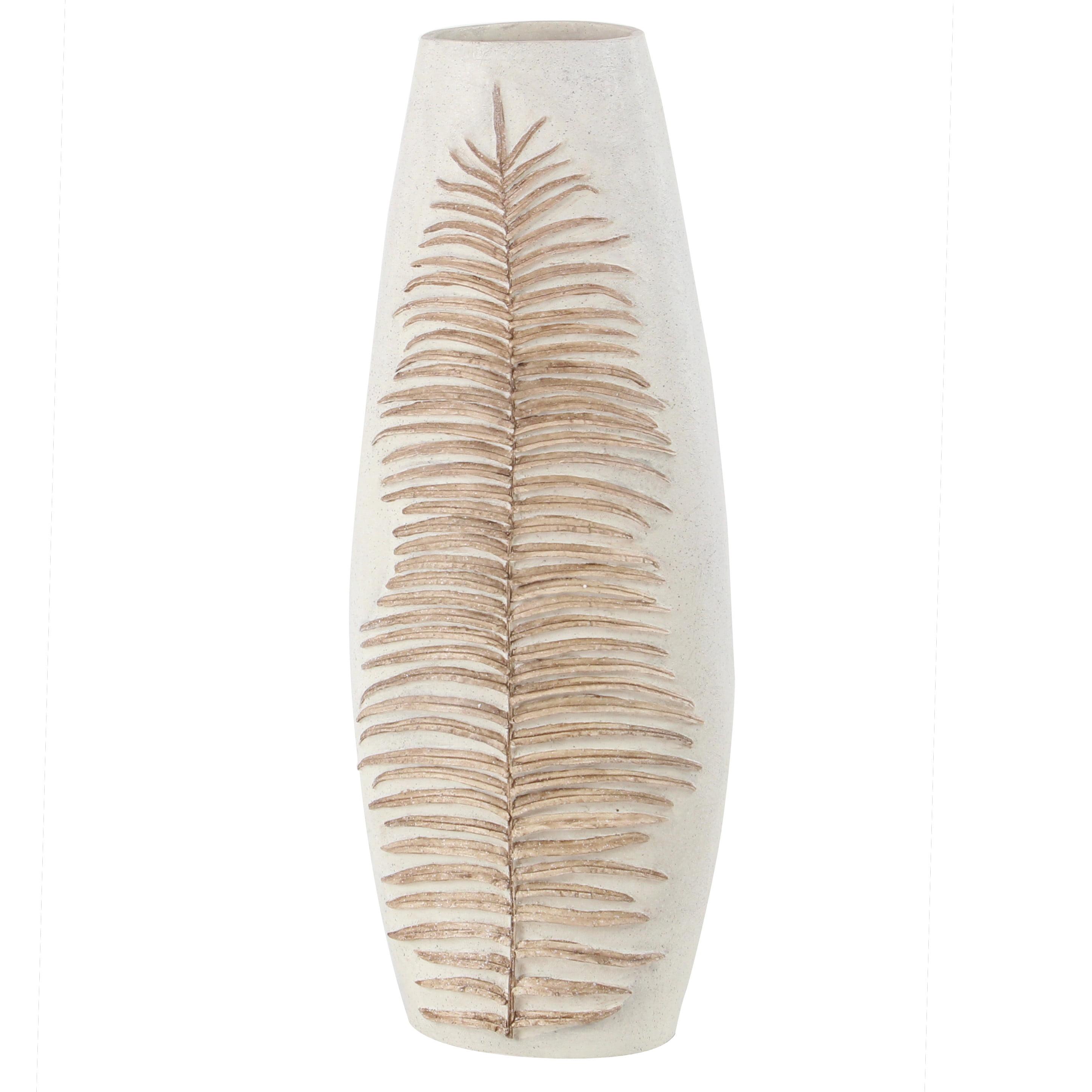 DecMode 25" Leaf White Polystone Vase