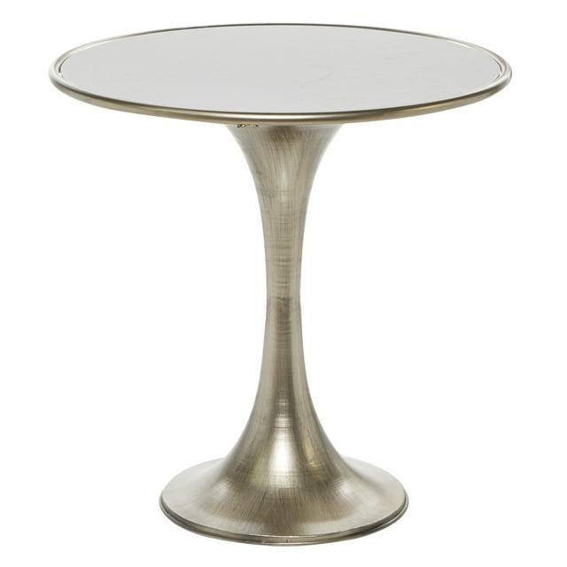 Industrial Marble Accent Table Silver - Olivia & May: Pedestal, No Assembly Required