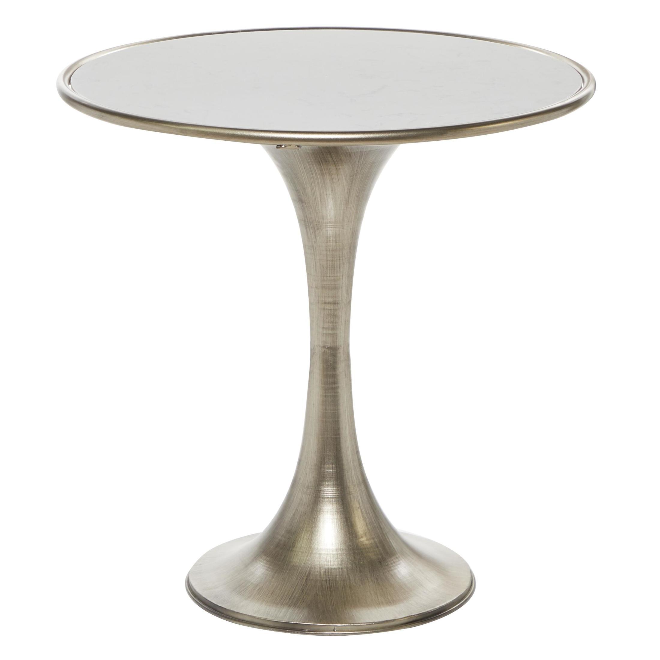 Industrial Marble Accent Table Silver - Olivia & May: Pedestal, No Assembly Required