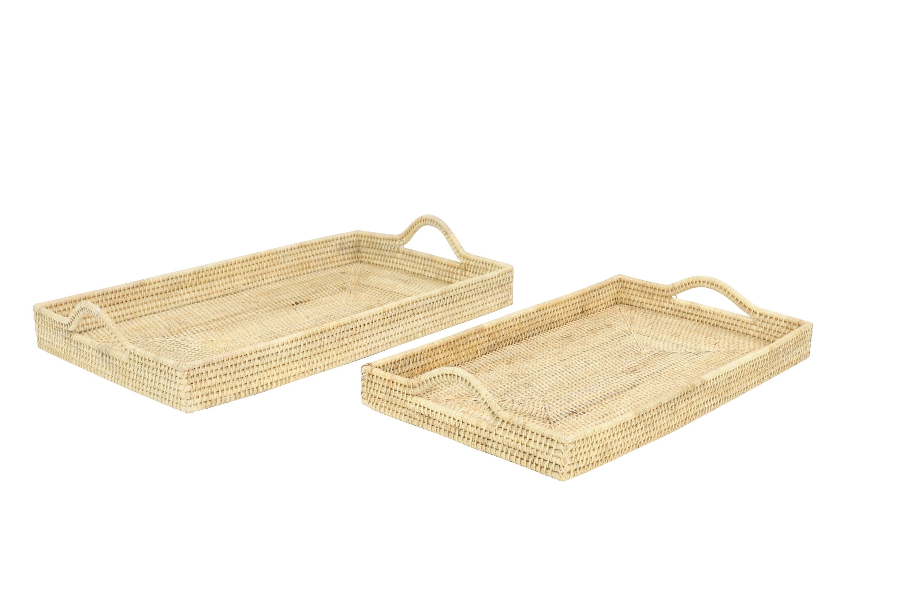 Bohemian Light Brown Rattan Rectangular Tray Set of 2