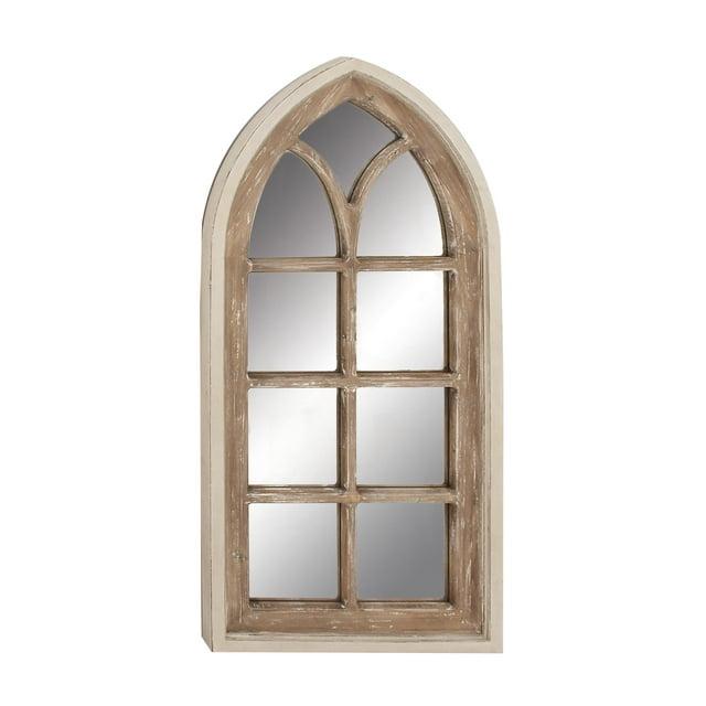 DecMode 26" x 35" Brown Arched Distressed Window Pane Wall Mirror