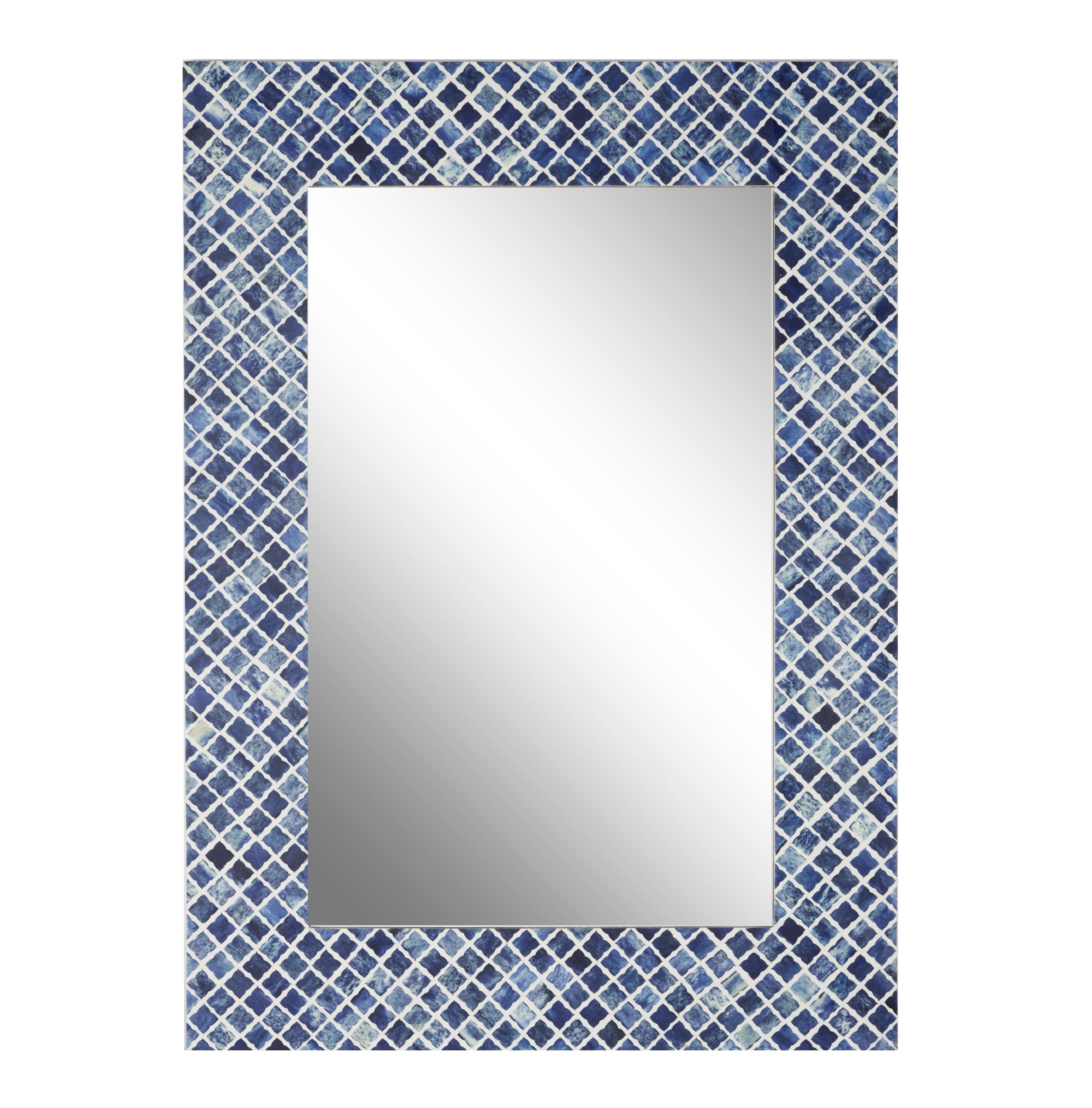 Coastal Elegance Blue and White Quatrefoil Wall Mirror, 26" x 36"