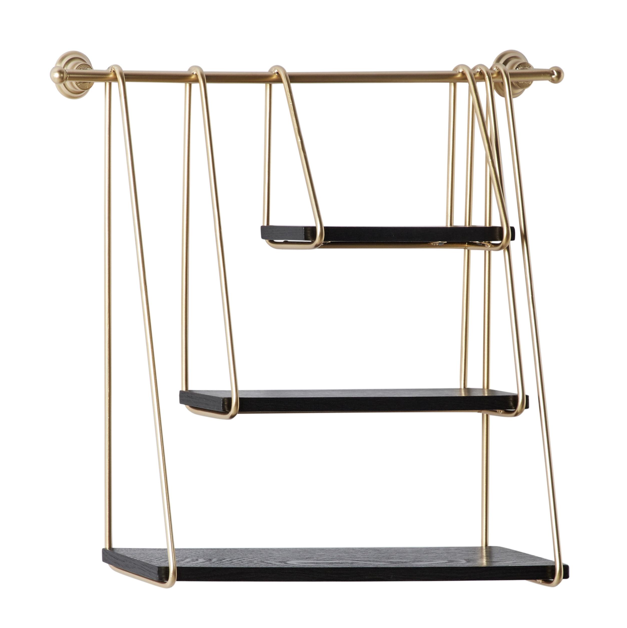 Black and Gold 26" Floating Wood Wall Shelf