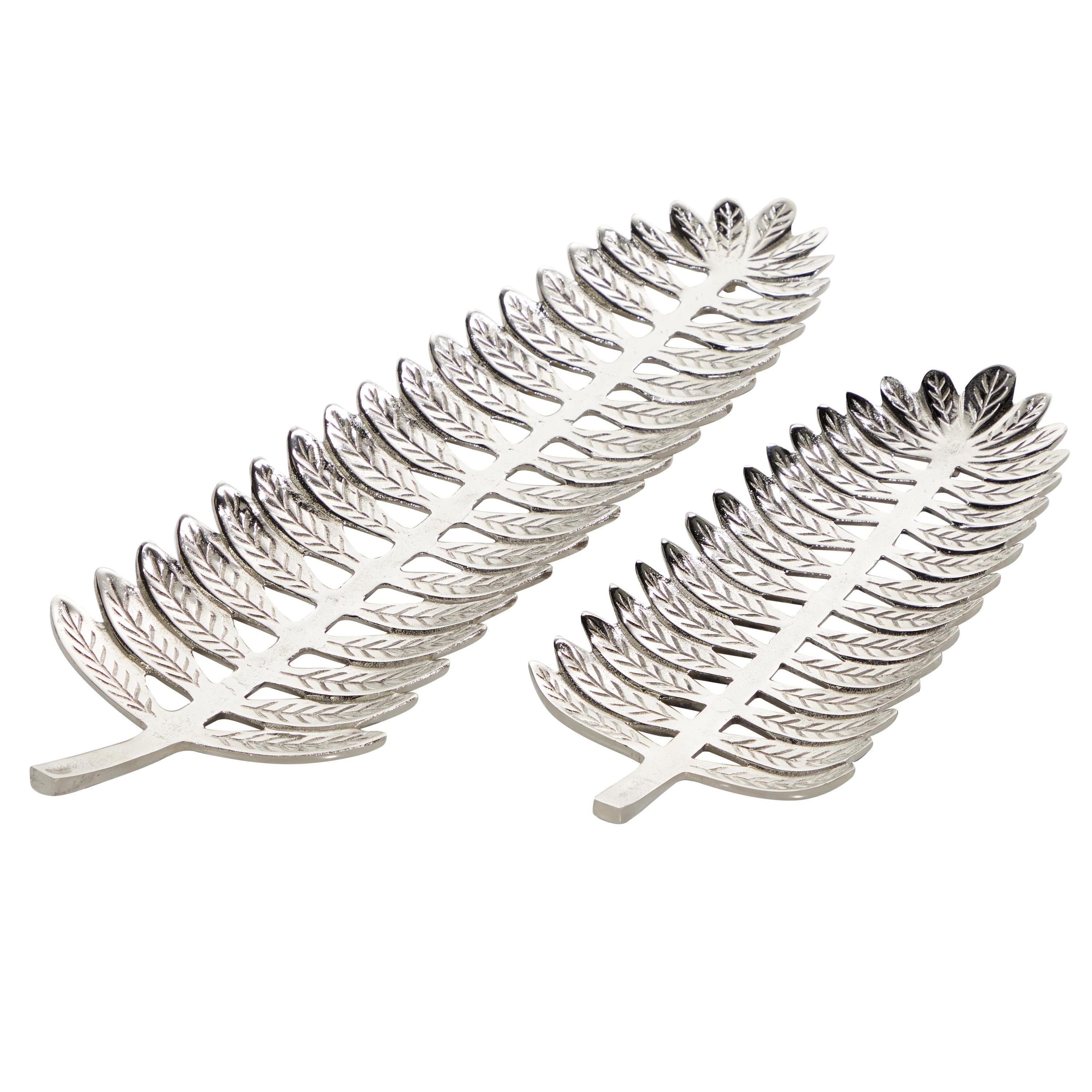 Silver Aluminum Leaf Shaped Decorative Tray Set