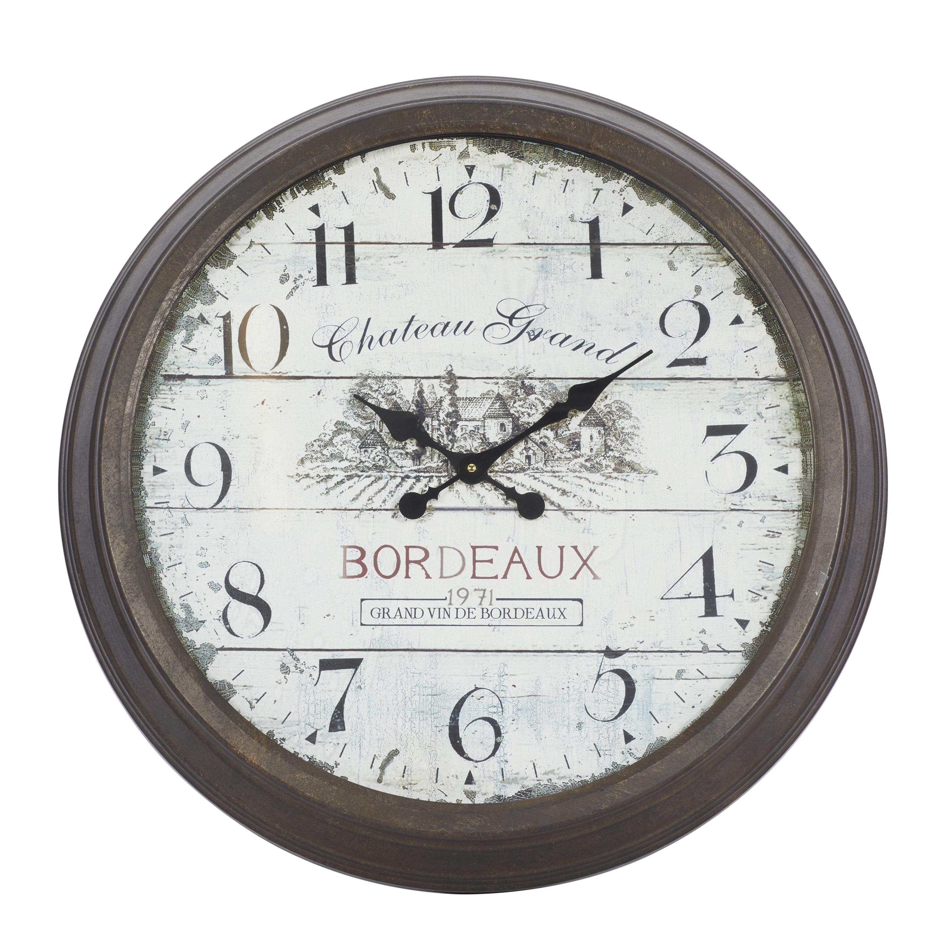 Oversized Brown Metal Wall Clock with Vintage Bordeaux Design