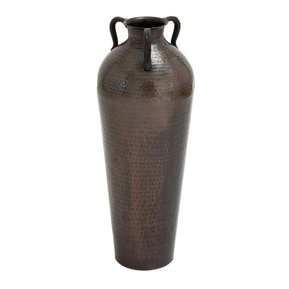 DecMode 28" Tall Floor Mediterranean Style Brown Metal Vase with Hammered Details and Handles