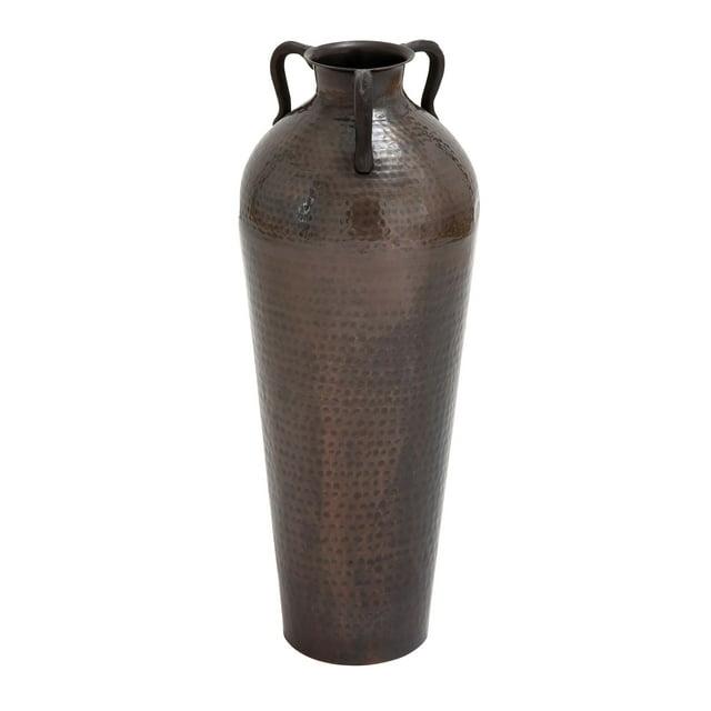 DecMode 28" Tall Floor Mediterranean Style Brown Metal Vase with Hammered Details and Handles