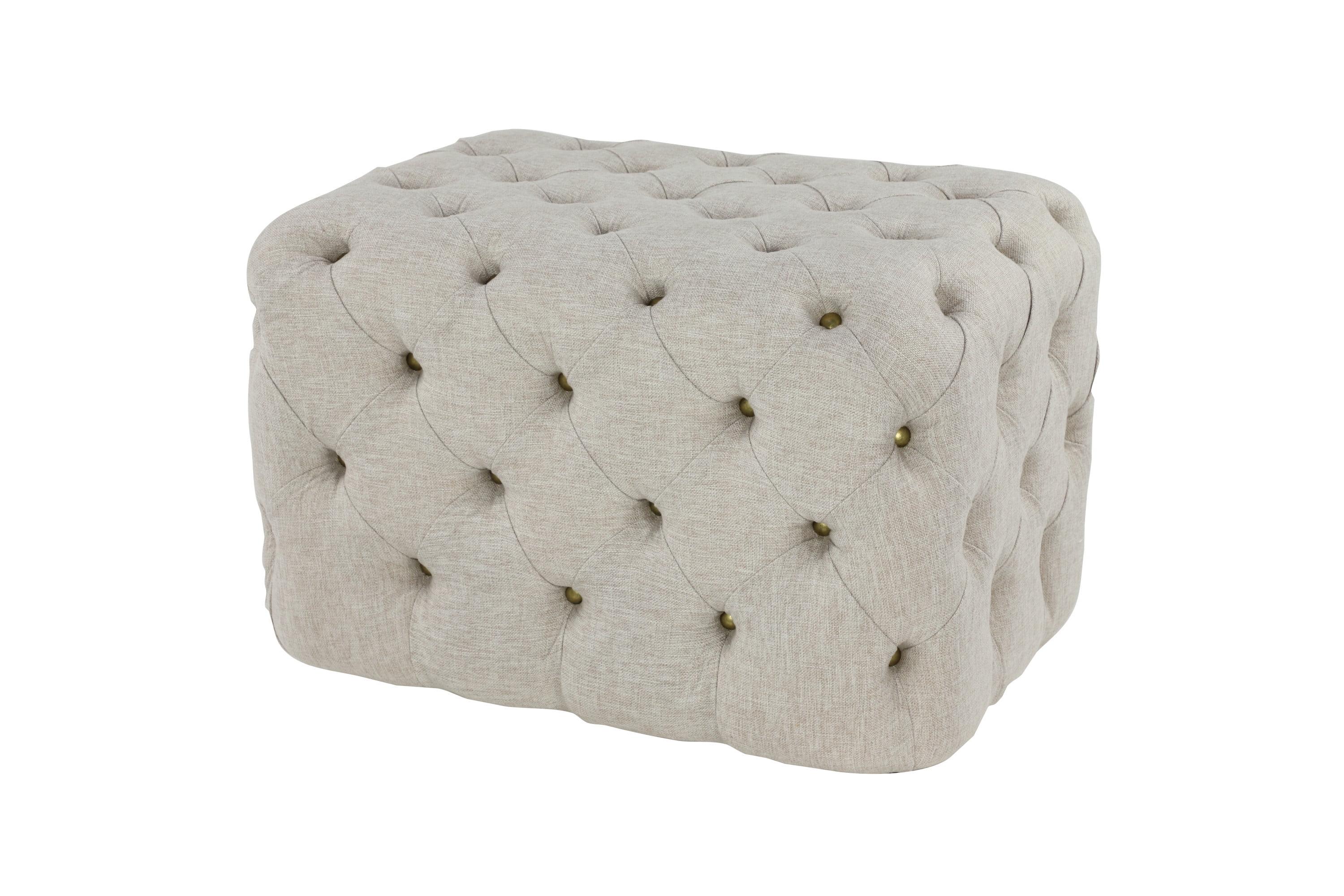 Beige Linen Tufted Elegant Footstool Ottoman - 21.75" L